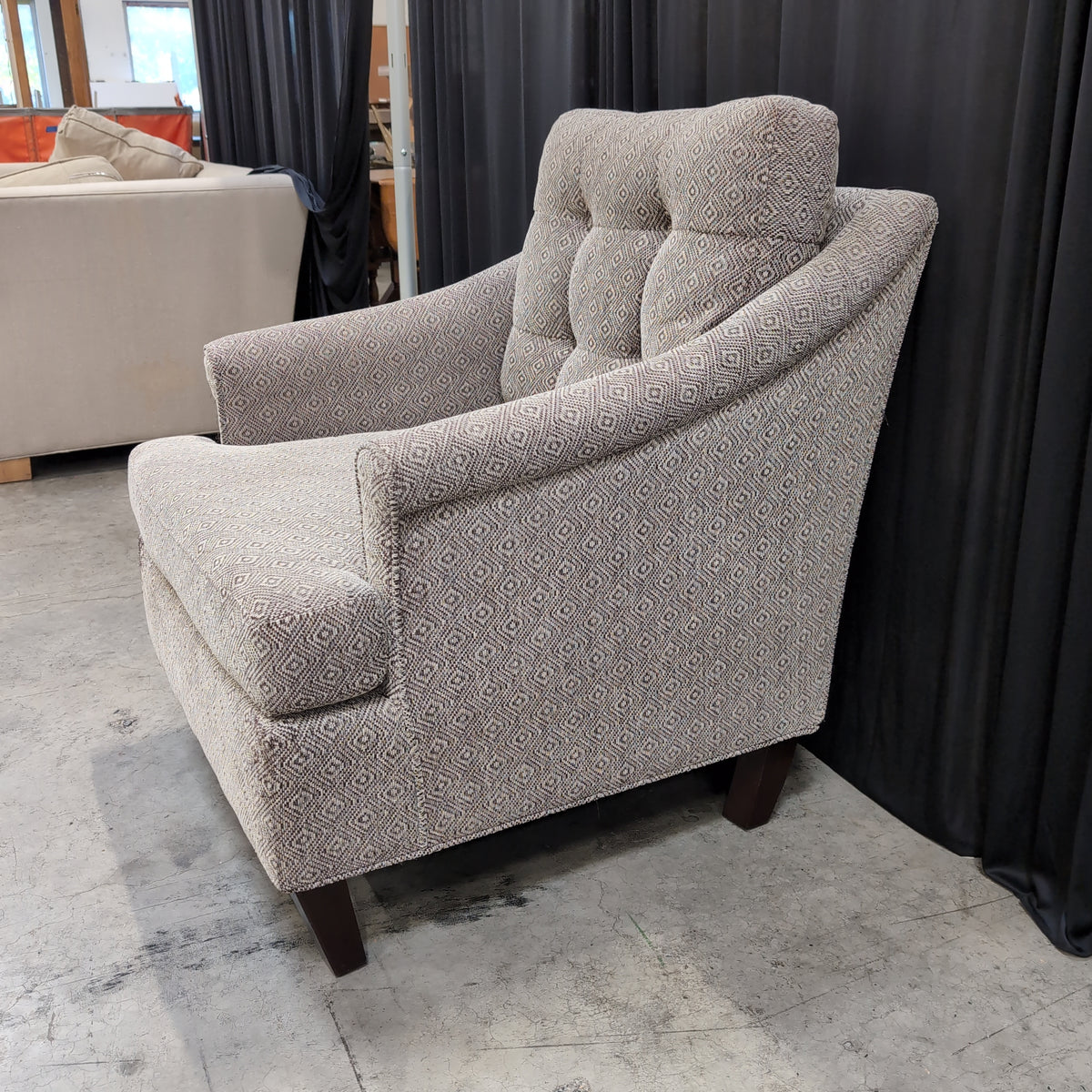 Tufted Beige Diamond Pattern Armchair