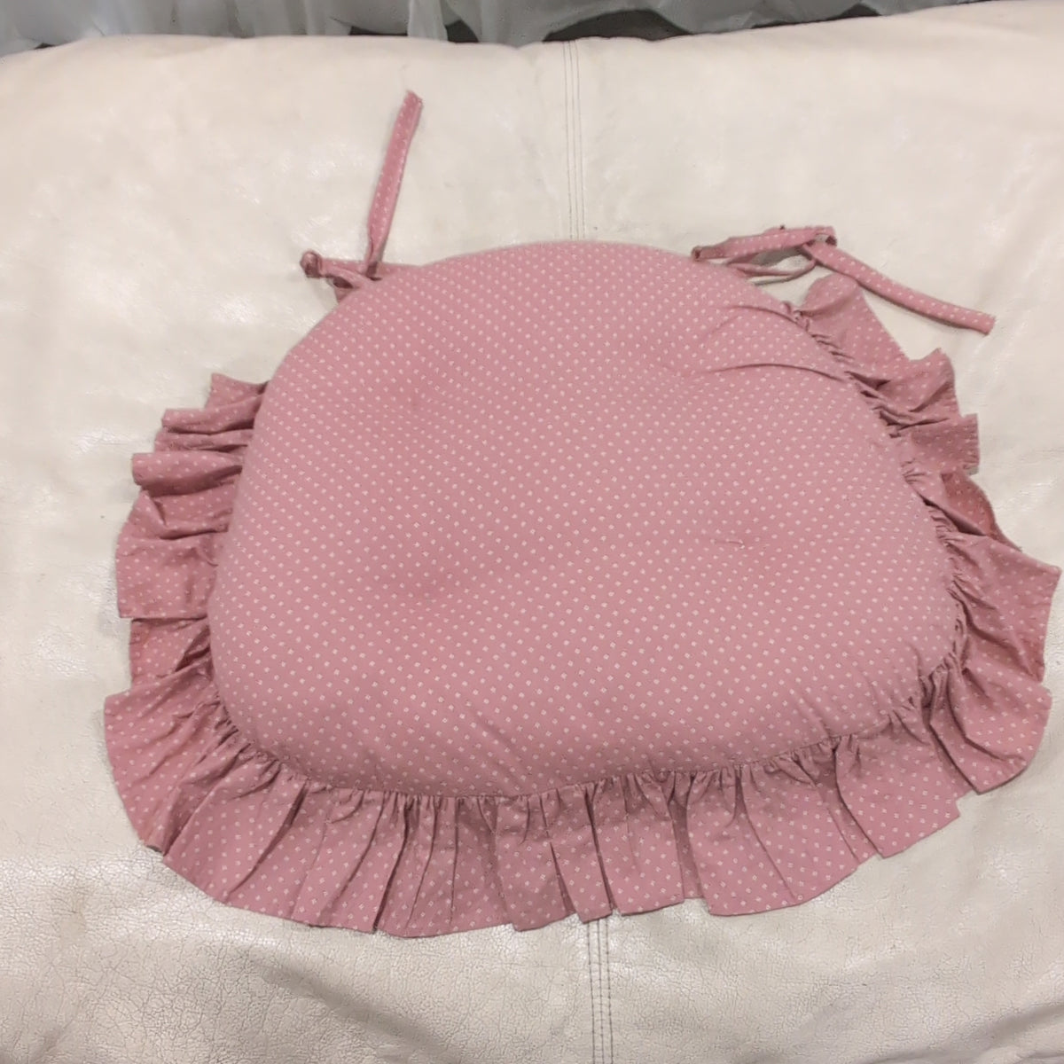 Pink Dotted Round Chair Cushion with Ties