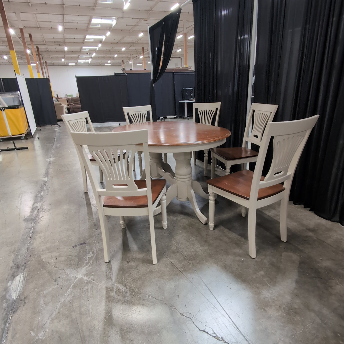 Two-Tone Extendable Dining Table with Pedestal Base