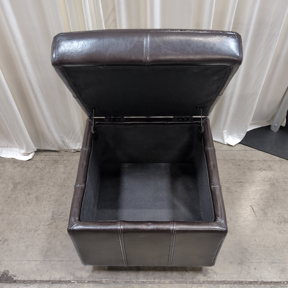 Dark Brown Faux Leather Storage Ottoman on Casters