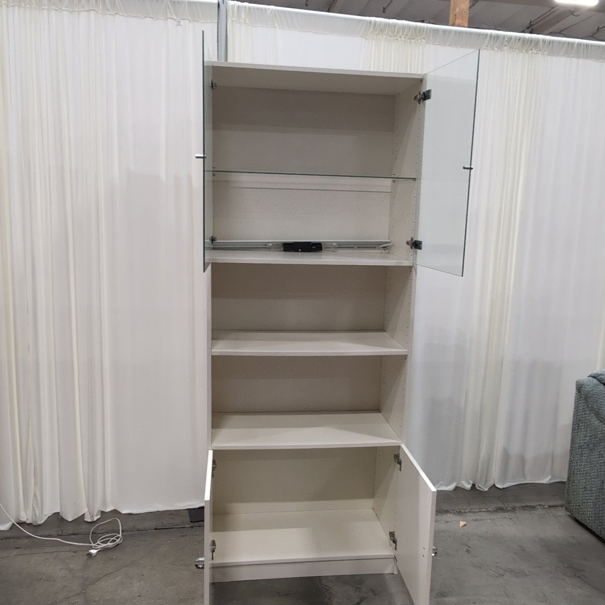 Cream Modern China Cabinet with Glass Doors