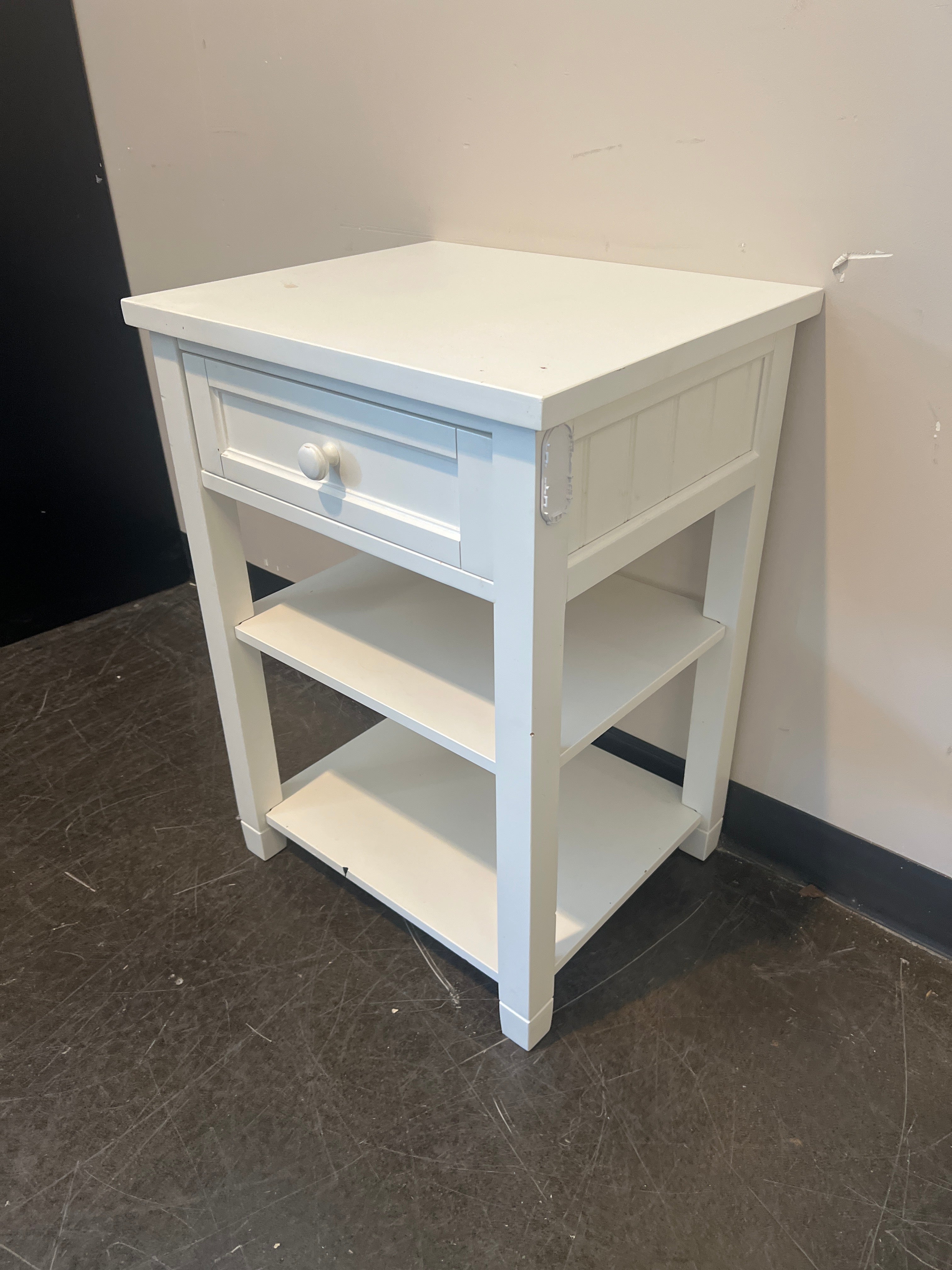 Williams-Sonoma White Side Table with Drawer and Shelves