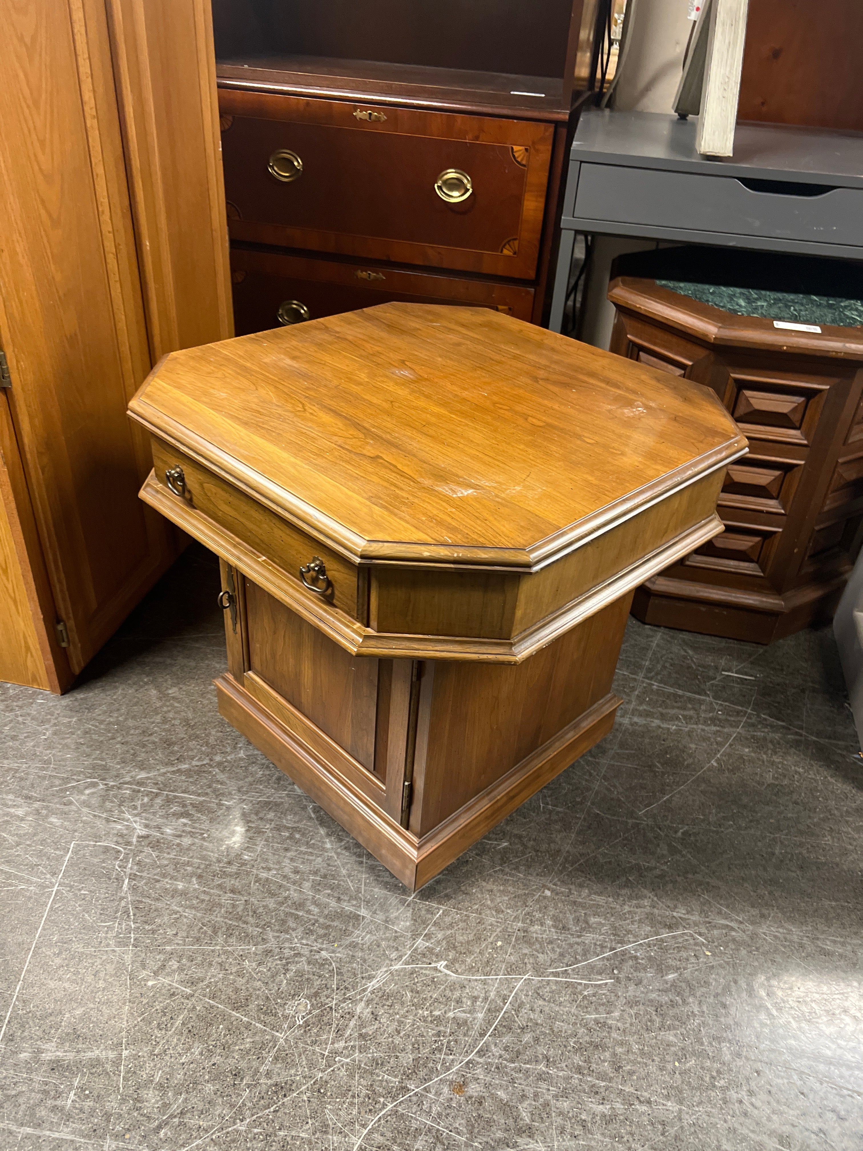 Vintage Pennsylvania House Octagonal End Table with Drawer & Cabinet