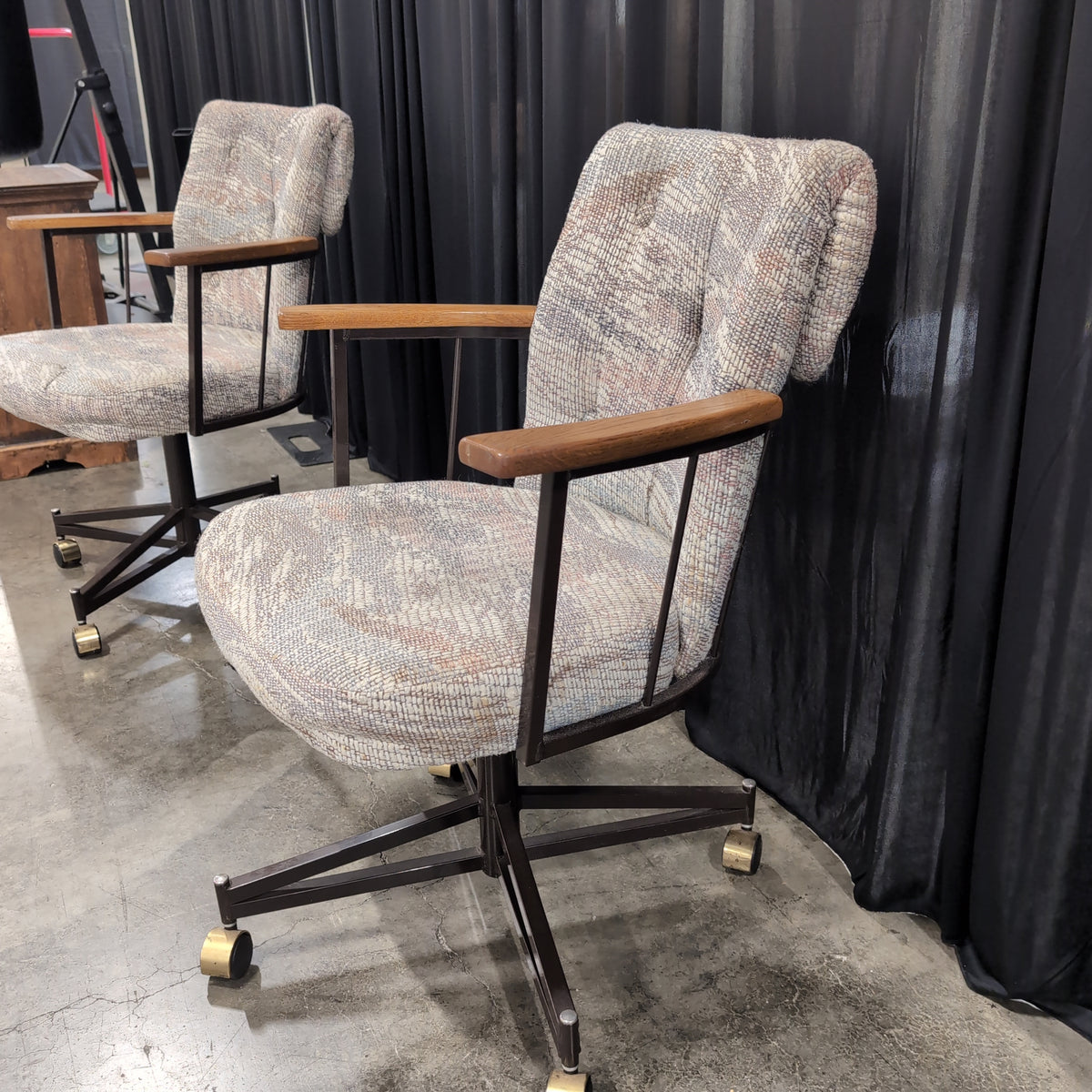 Patterned Upholstered Office Chair with Wood Arms