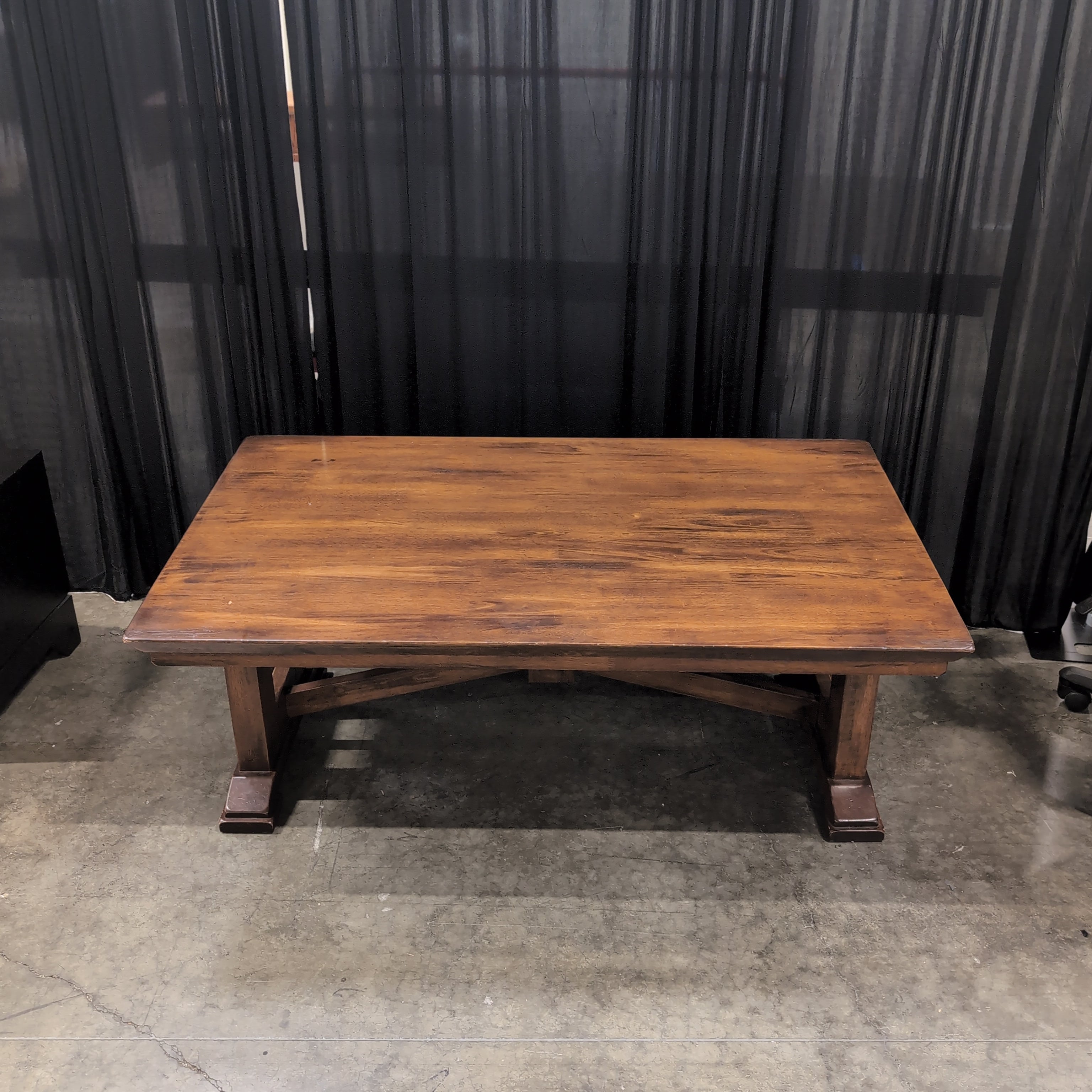 Square Top Trestle Base Coffee Table in Dark Wood