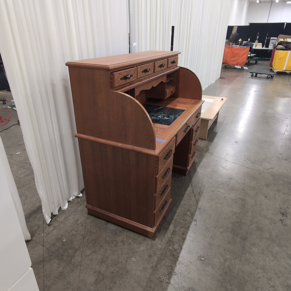 Traditional Wood Roll-Top Desk with Marble Insert