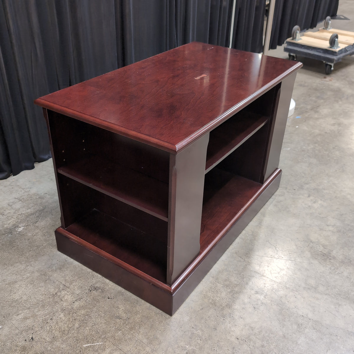 Dark Cherry Wood TV Stand with Open Shelves