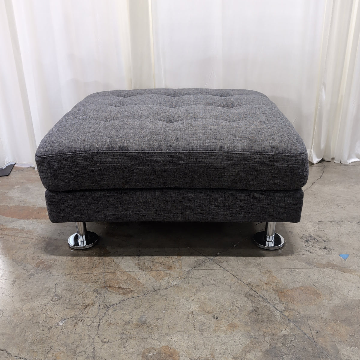 Grey Tufted Fabric Ottoman with Chrome Feet
