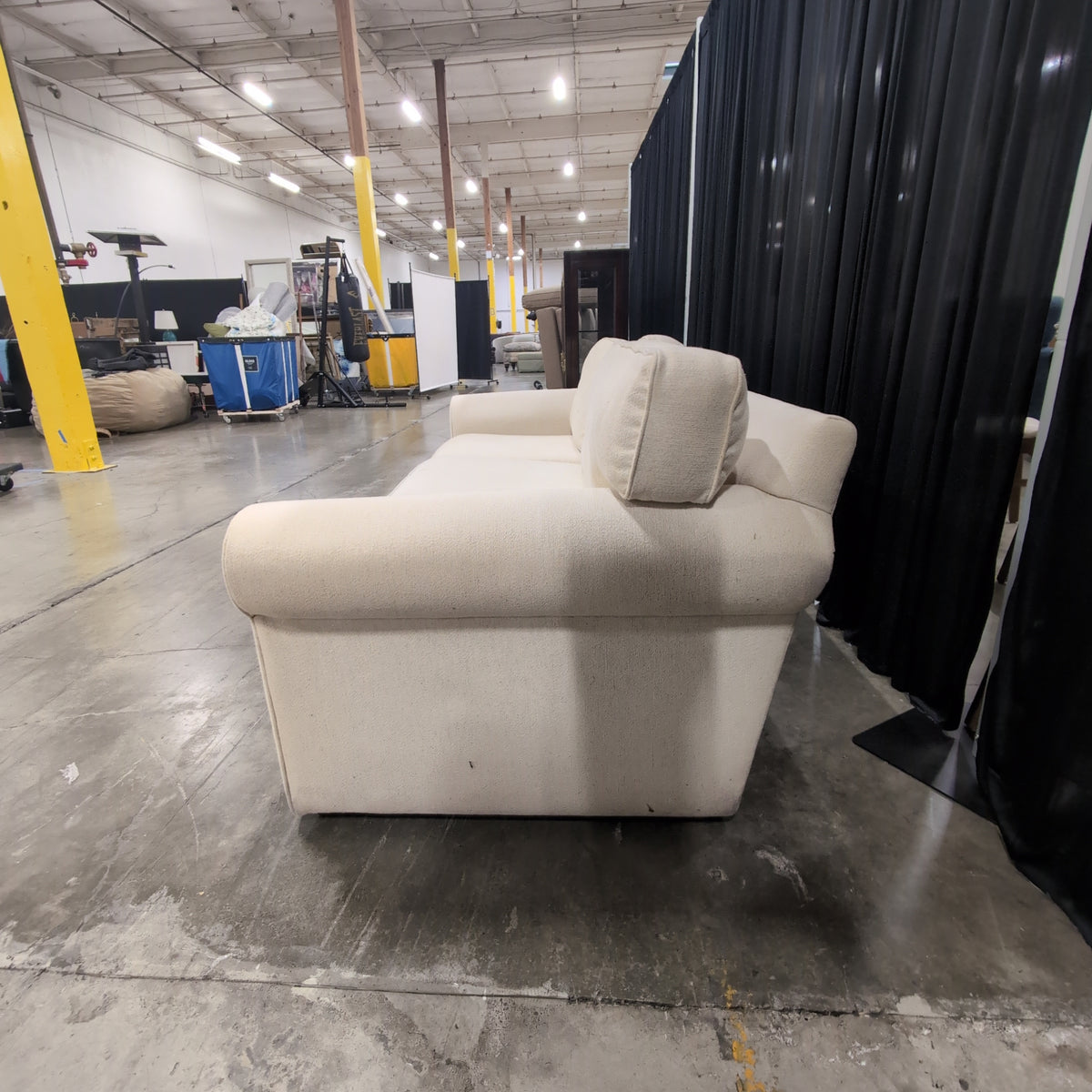Shenandoah Cream Textured Fabric Three-Seat Couch with Rolled Arms