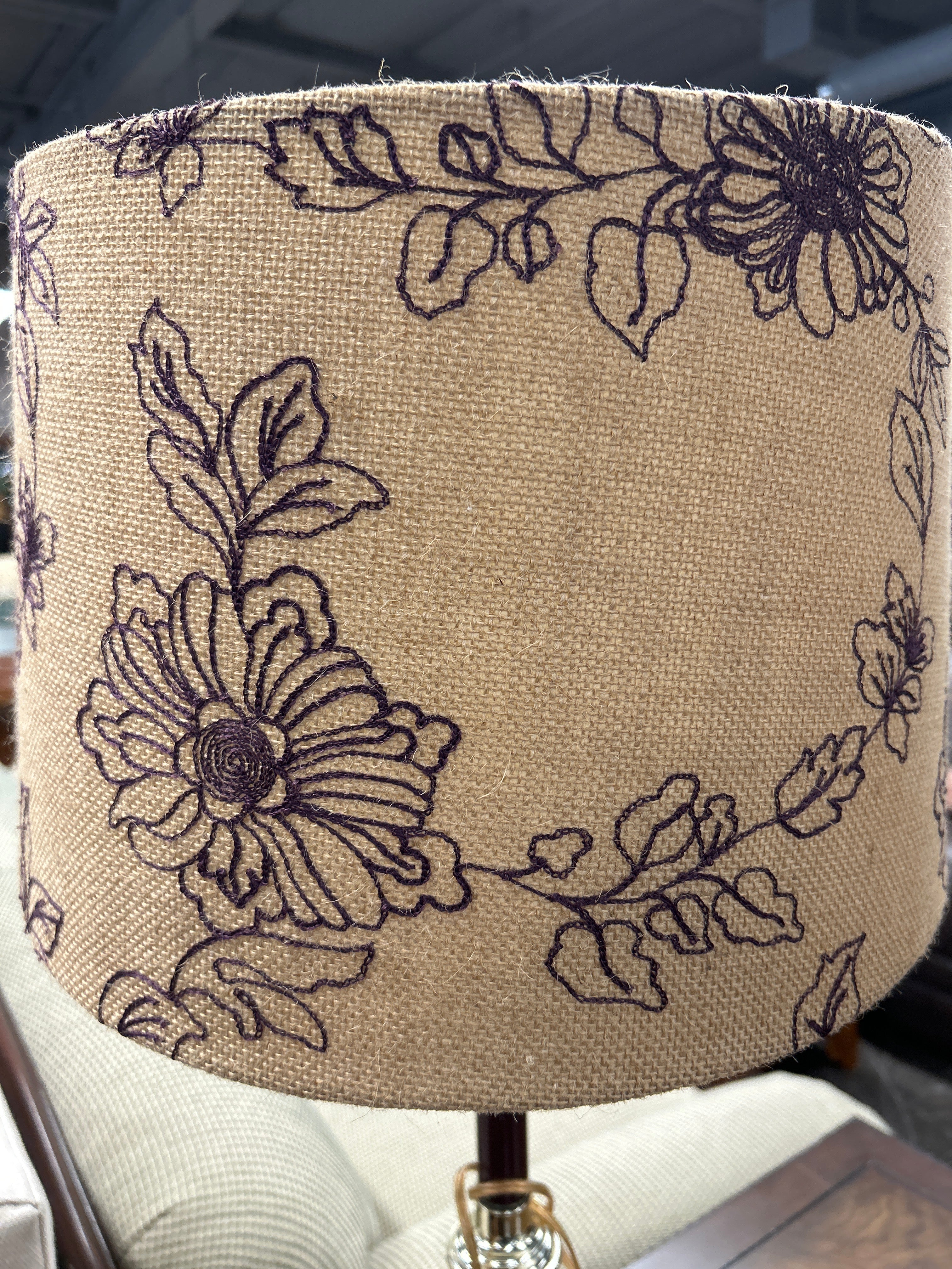 Silver Lamp with Linen Floral Shade