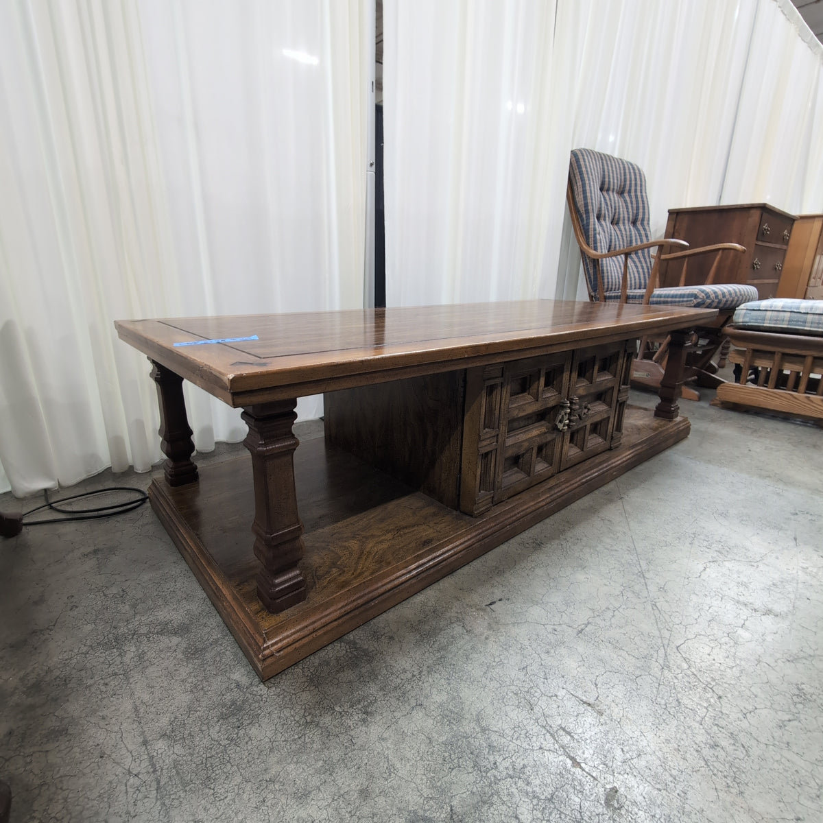 Traditional Dark Wood Coffee Table with Carved Details