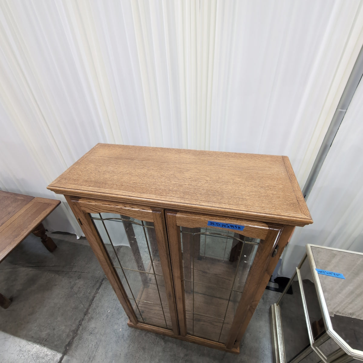 Oak Finish Display China Cabinet with Glass Doors