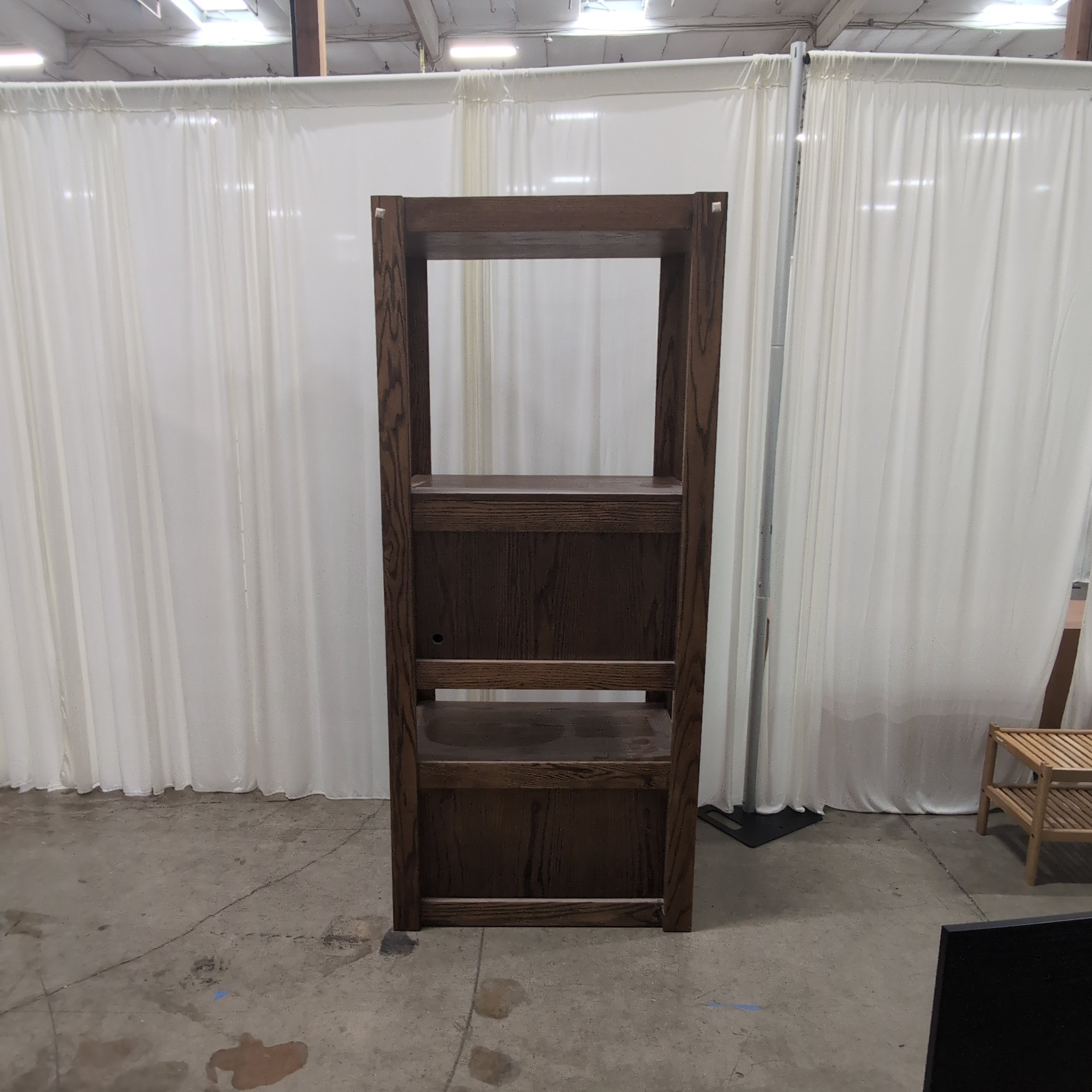 Brown Wood Ladder-Style Bookcase with Enclosed Storage