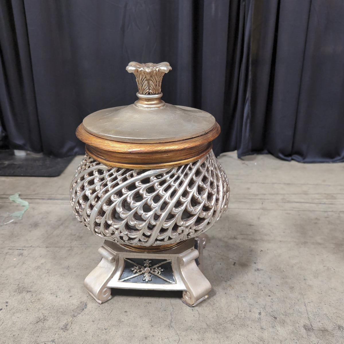 Metallic Ornate Lidded Jar with Acanthus Finial