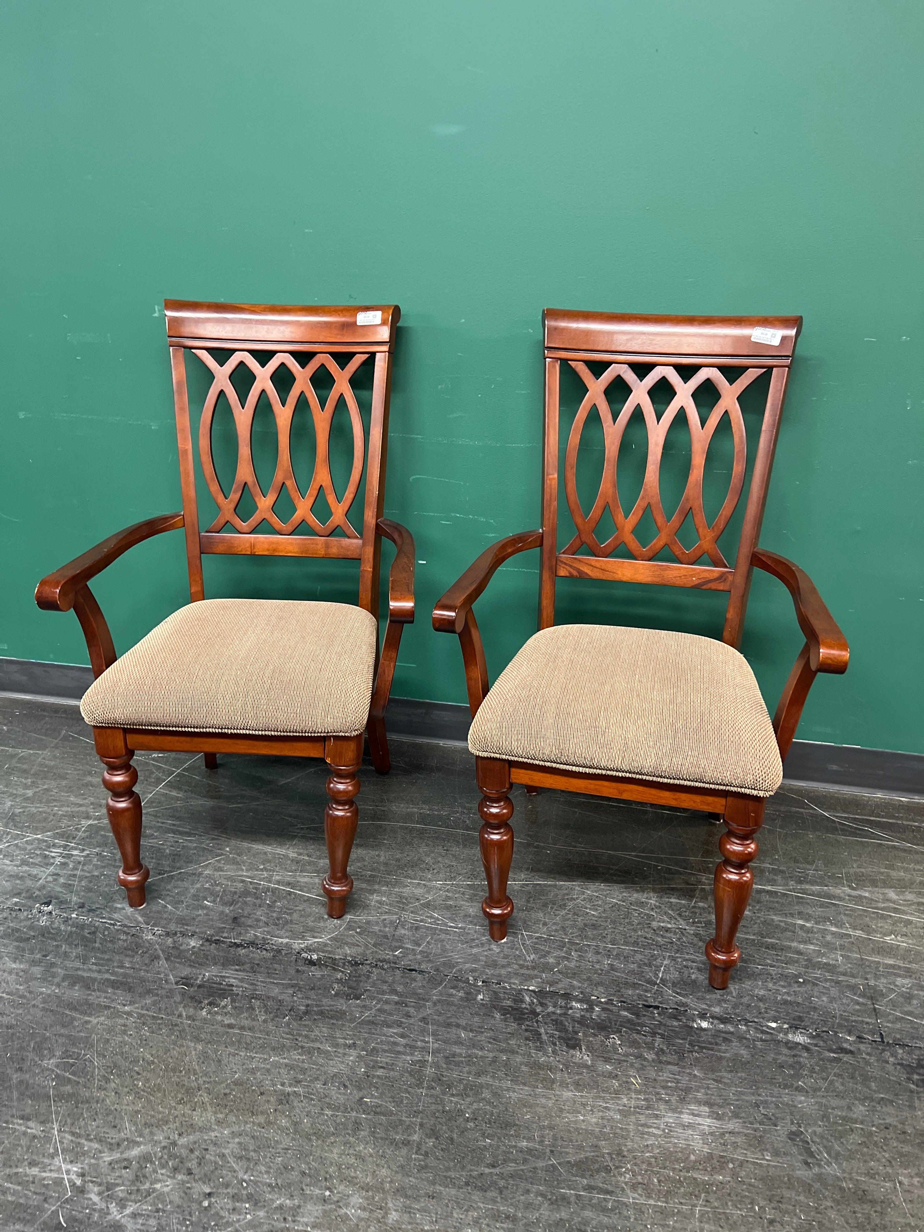 Pair of Fabric Seat Dining Captain Chairs