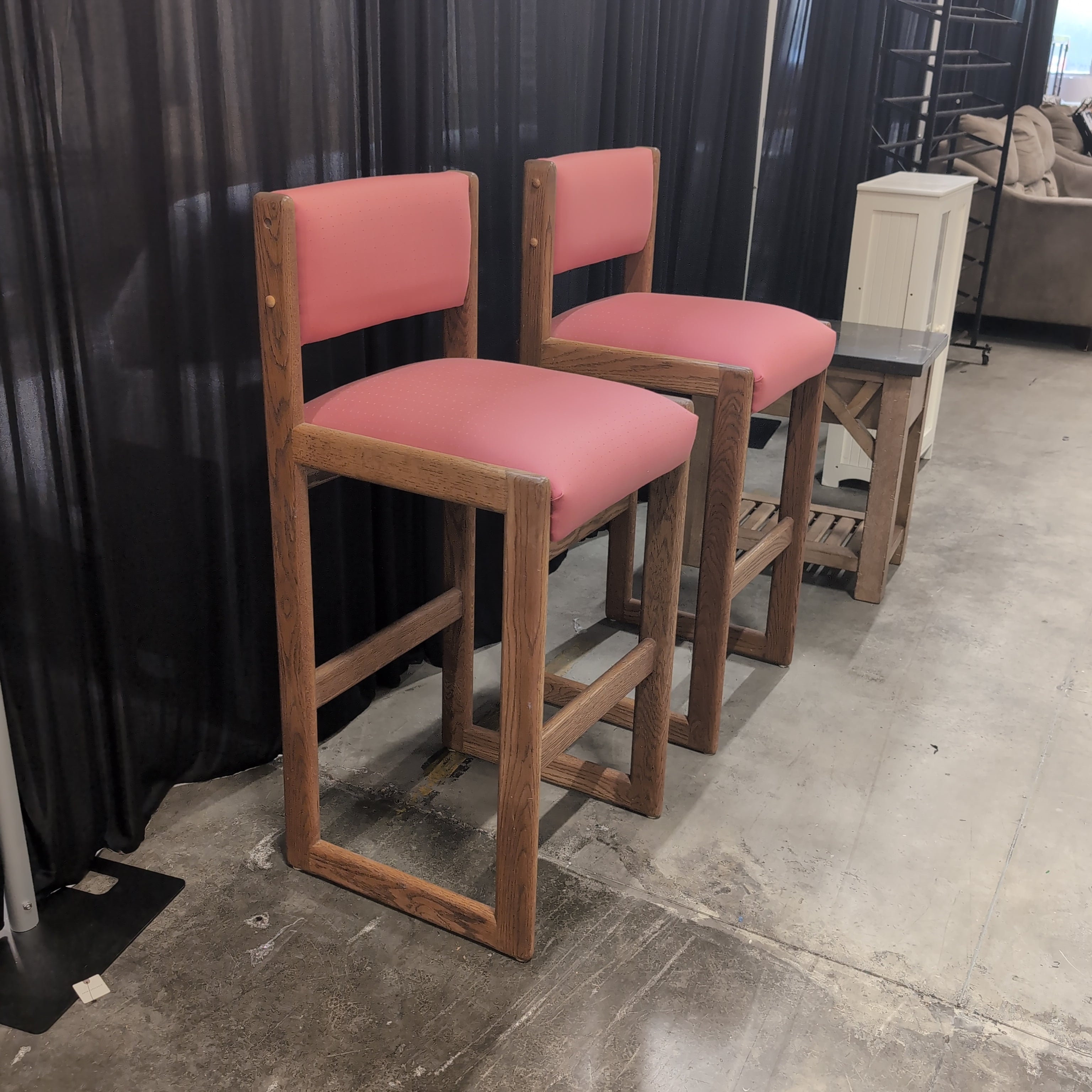 Mid-Century Style Pink Upholstered Bar Stools