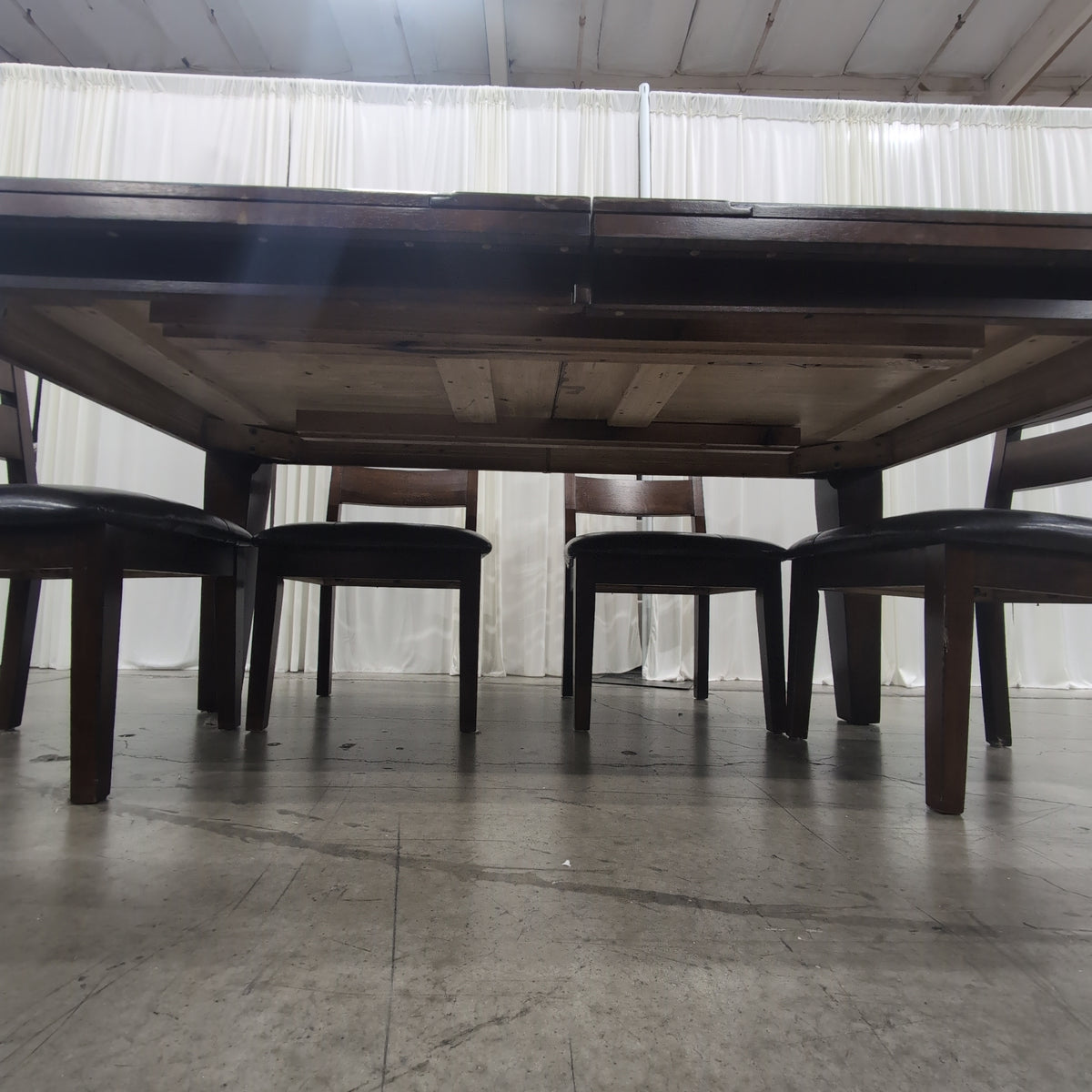 Dark Brown Wood Dining Table with Six Chairs