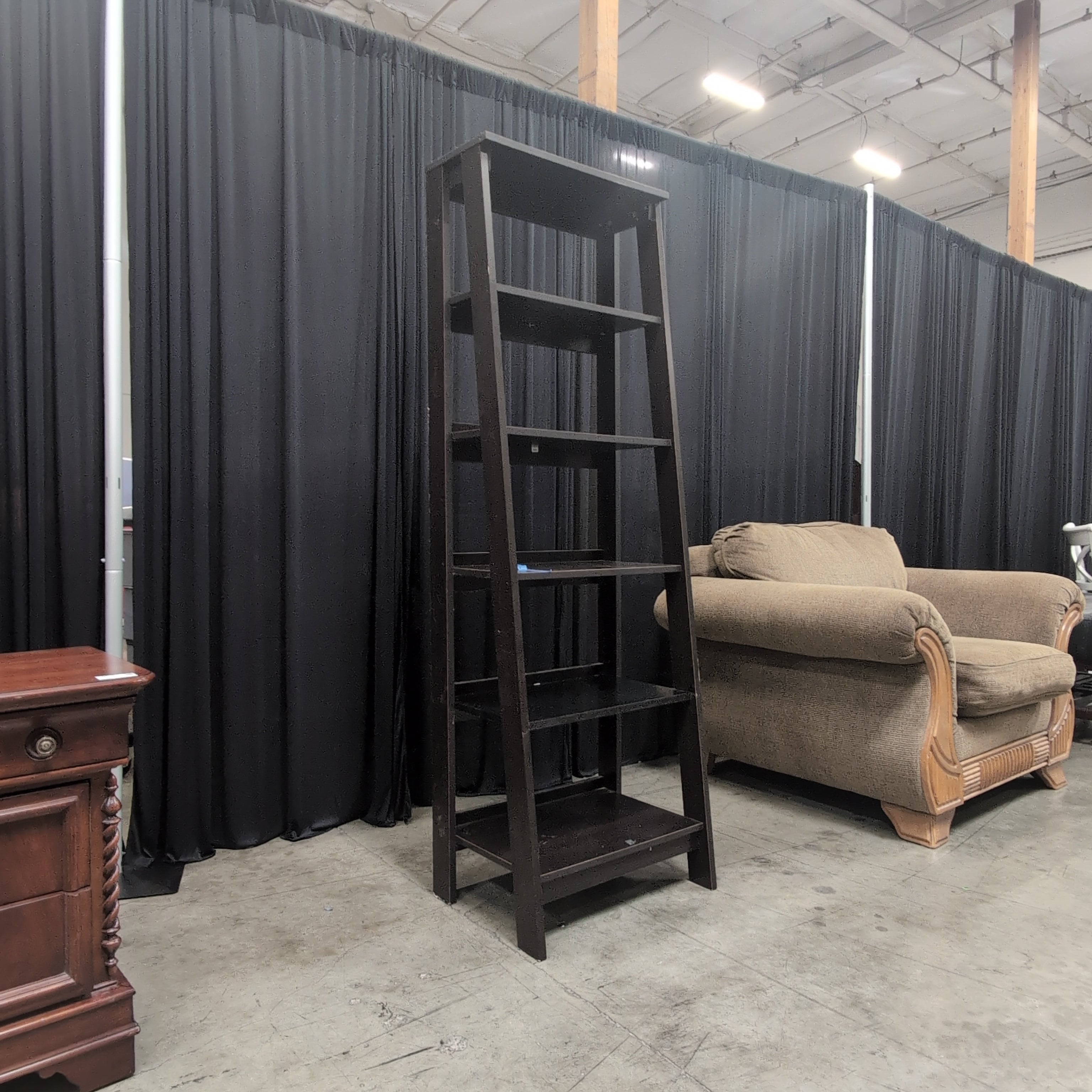 Dark Brown Five-Shelf Ladder Bookcase