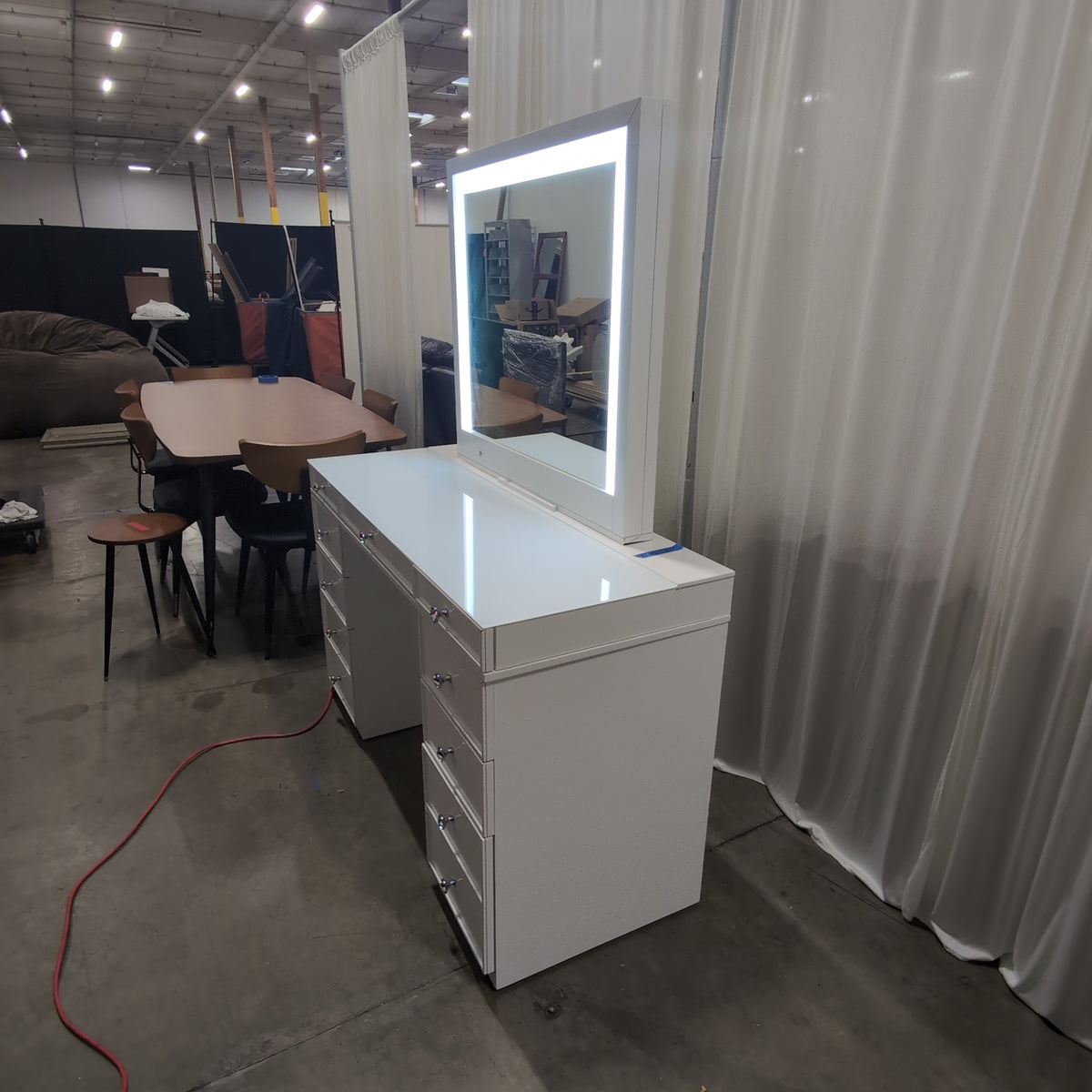 White Glossy Modern Vanity with Lighted Mirror