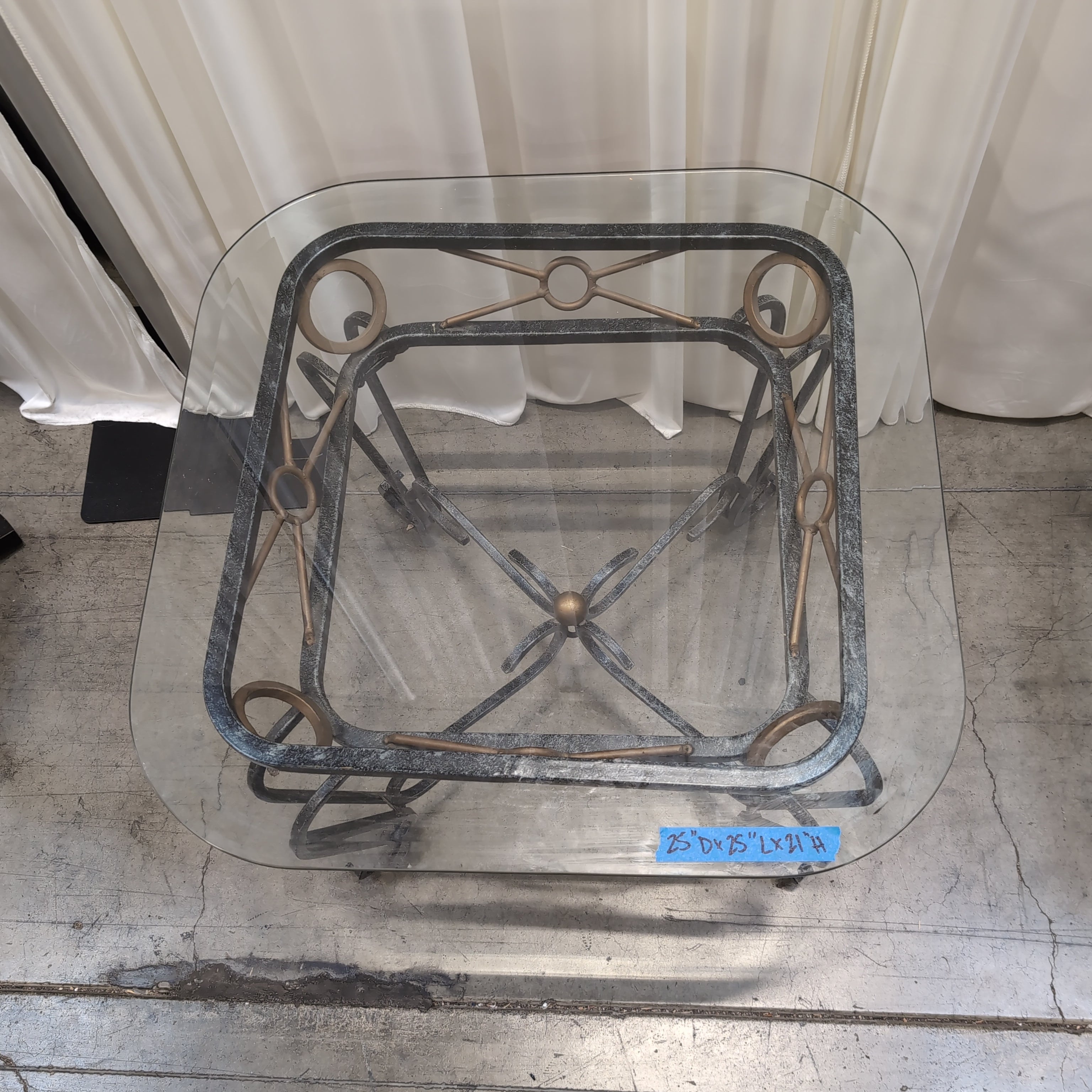 Ornate Scrollwork Metal End Table set with Glass Top