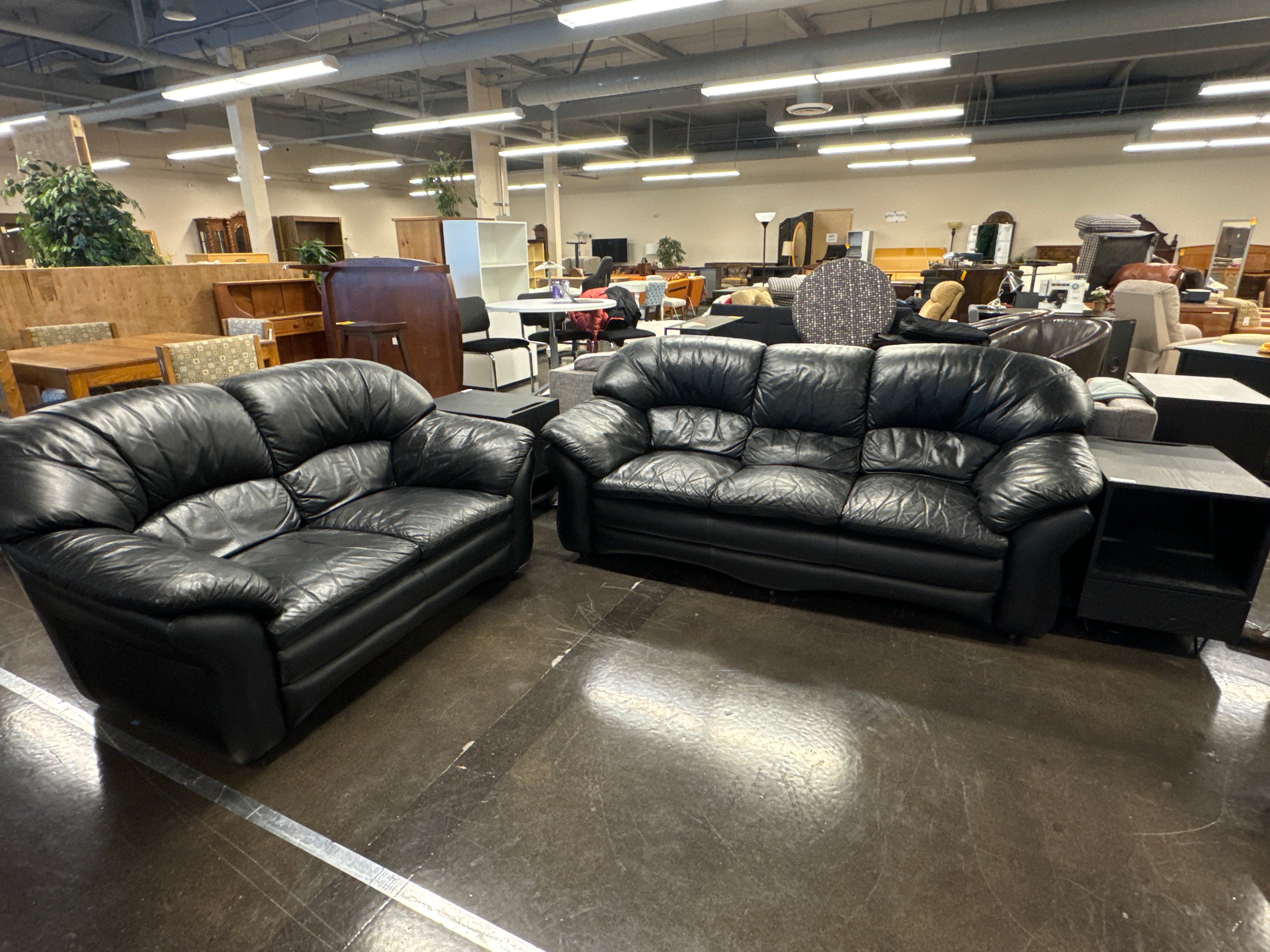 Black Leather Sofa and Love Seat