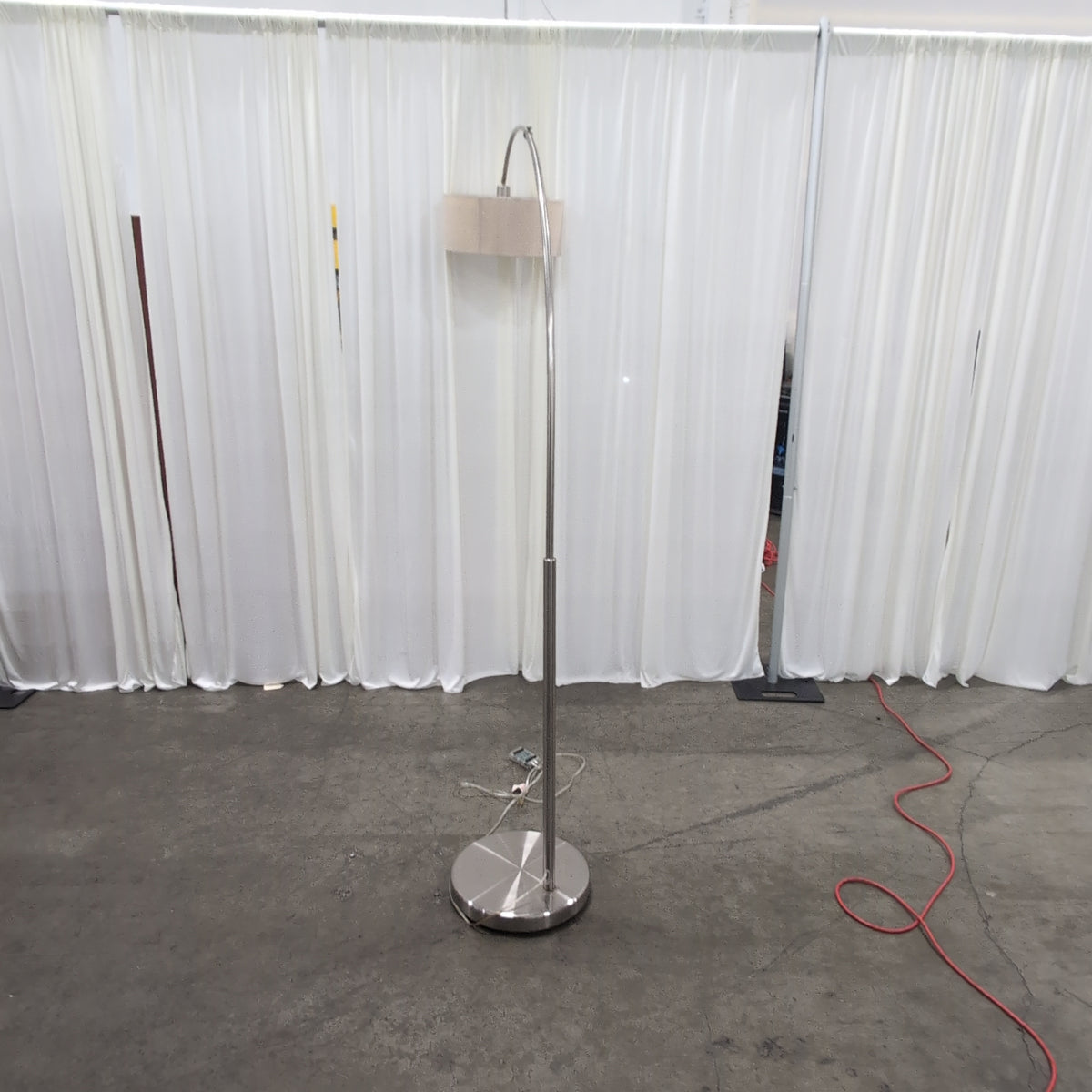 Modern Silver Arc Floor Lamp with Fabric Shade