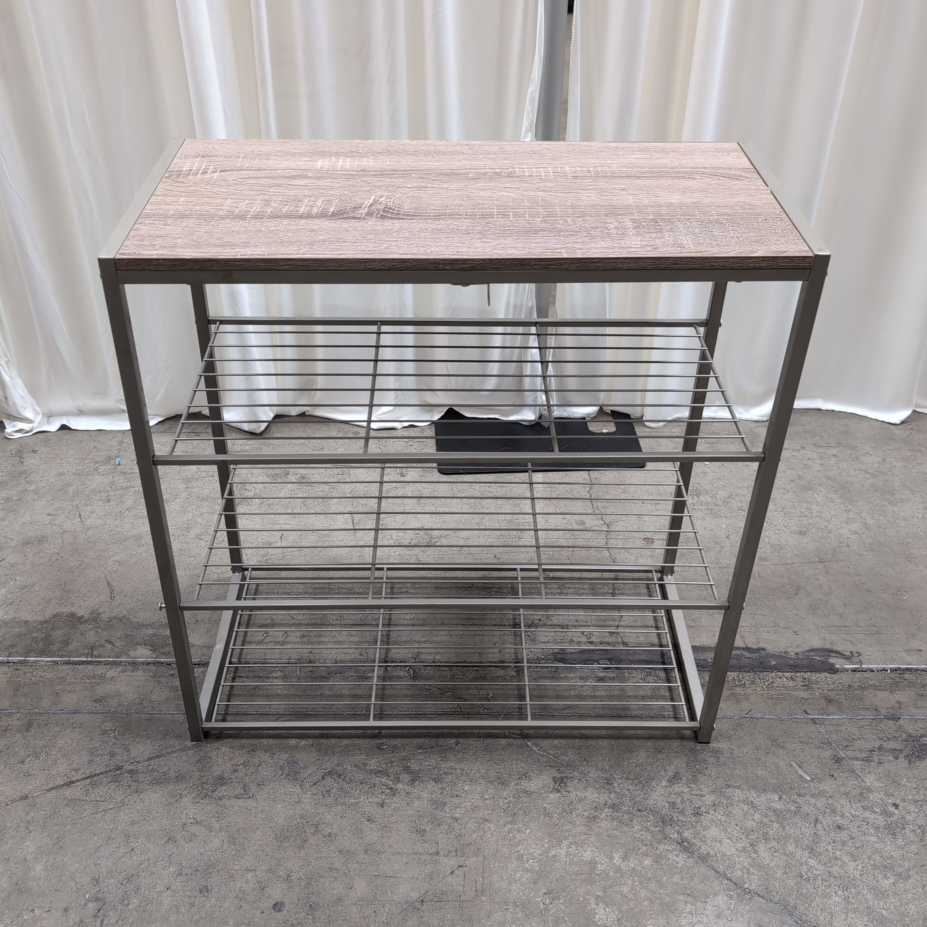 Light Wood Grain Top Shoe Rack with Metal Shelves