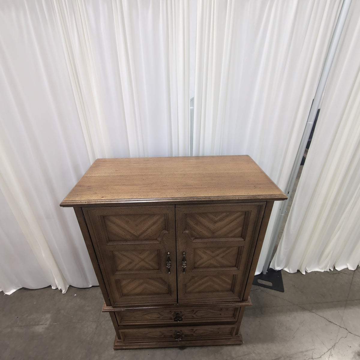 Light Brown Wood French Provincial Armoire with Ornate Hardware