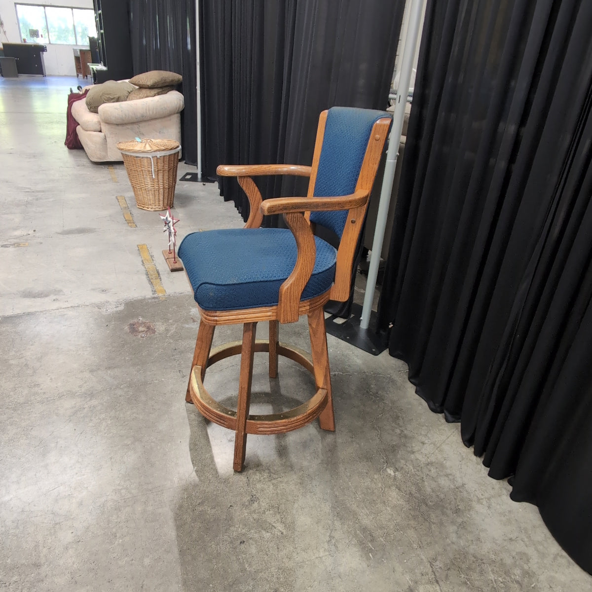 Wood Frame Dark Upholstered Bar Stool with Curved Arms