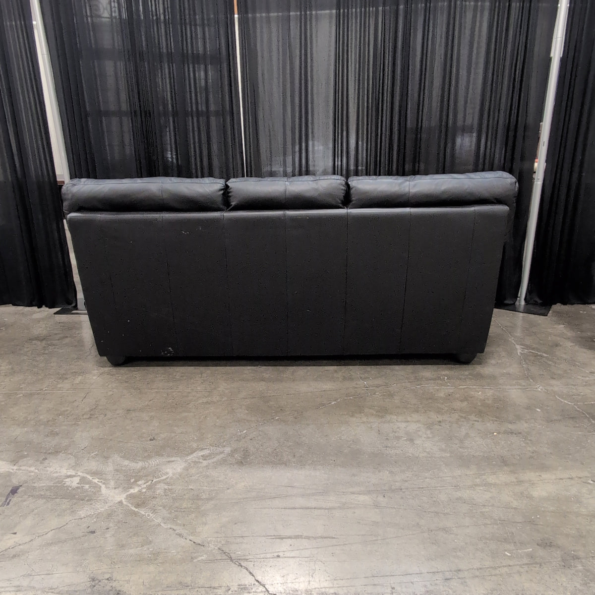 Black Rolled Arm Three-Cushion Couch in Leather