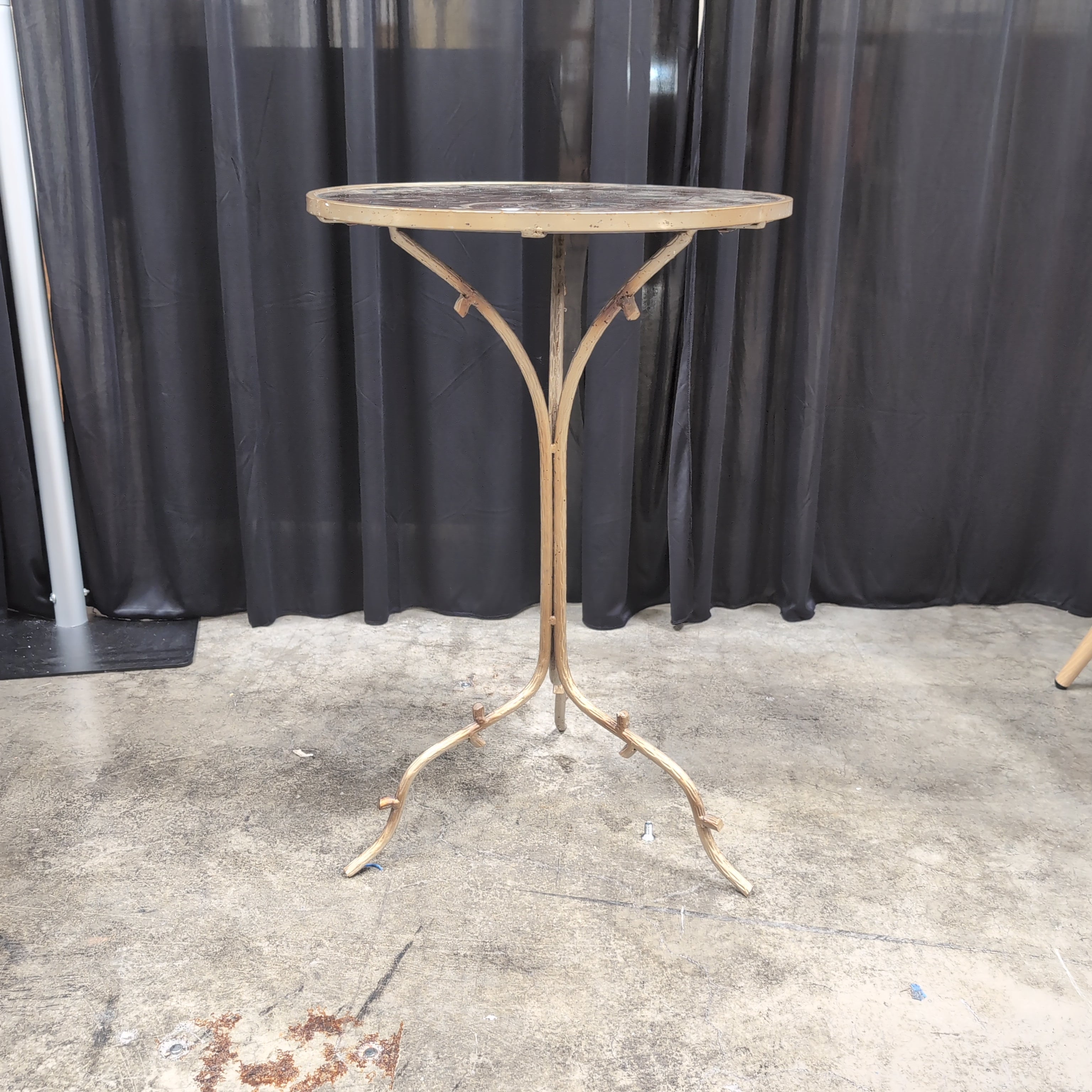 Round Green Glass Top End Table with Branch Legs