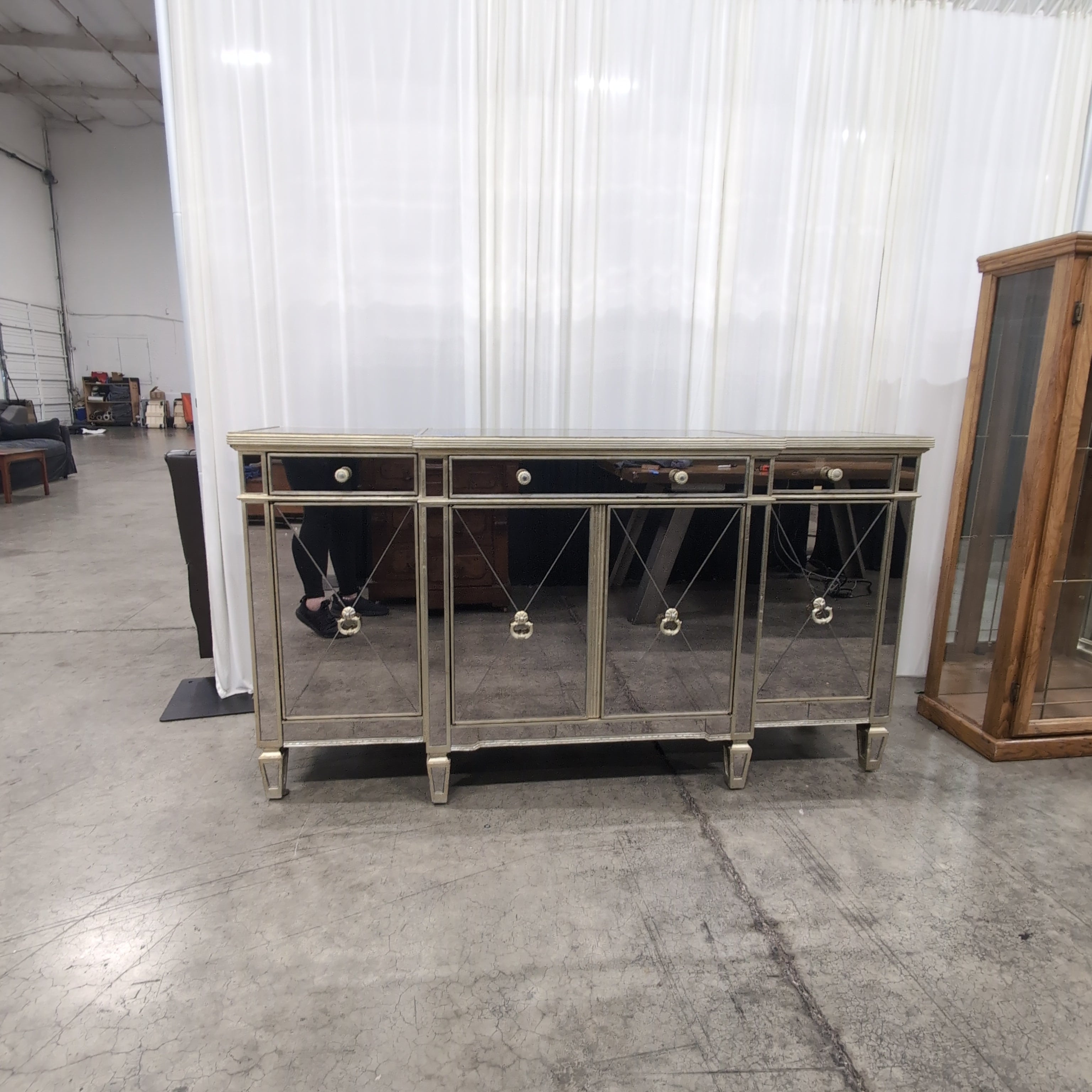 Zhong Shun Wood Art Co Champagne Mirrored Two-Drawer Buffet in Glass