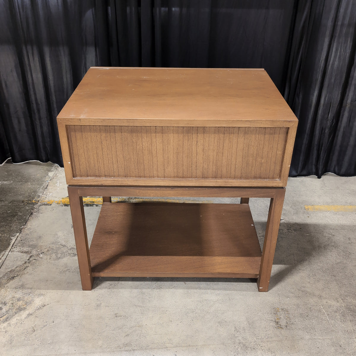 Crate & Barrel Warm Brown Wood Nightstand with Geometric Drawer