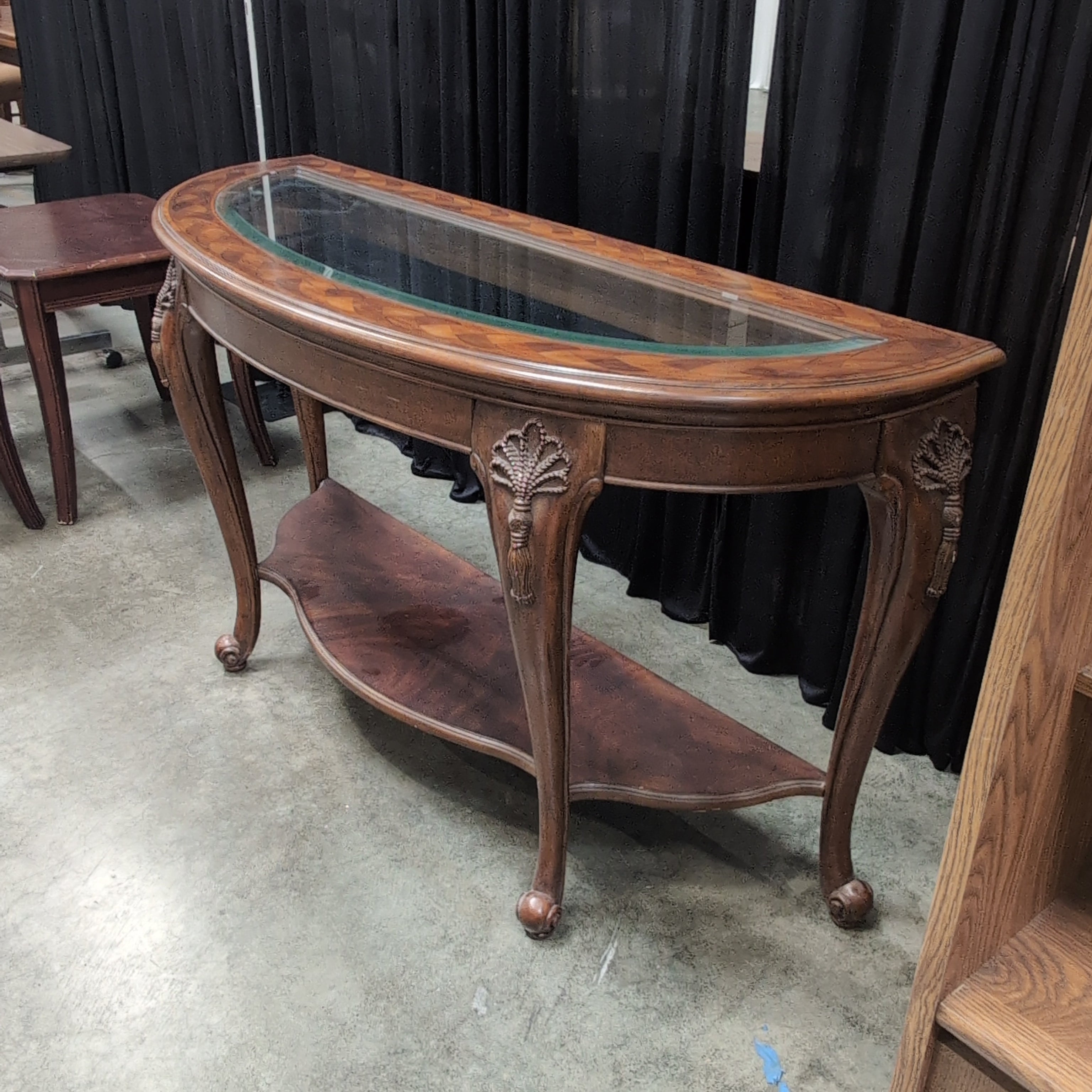 Traditional Dark Wood Console Table with Glass Top