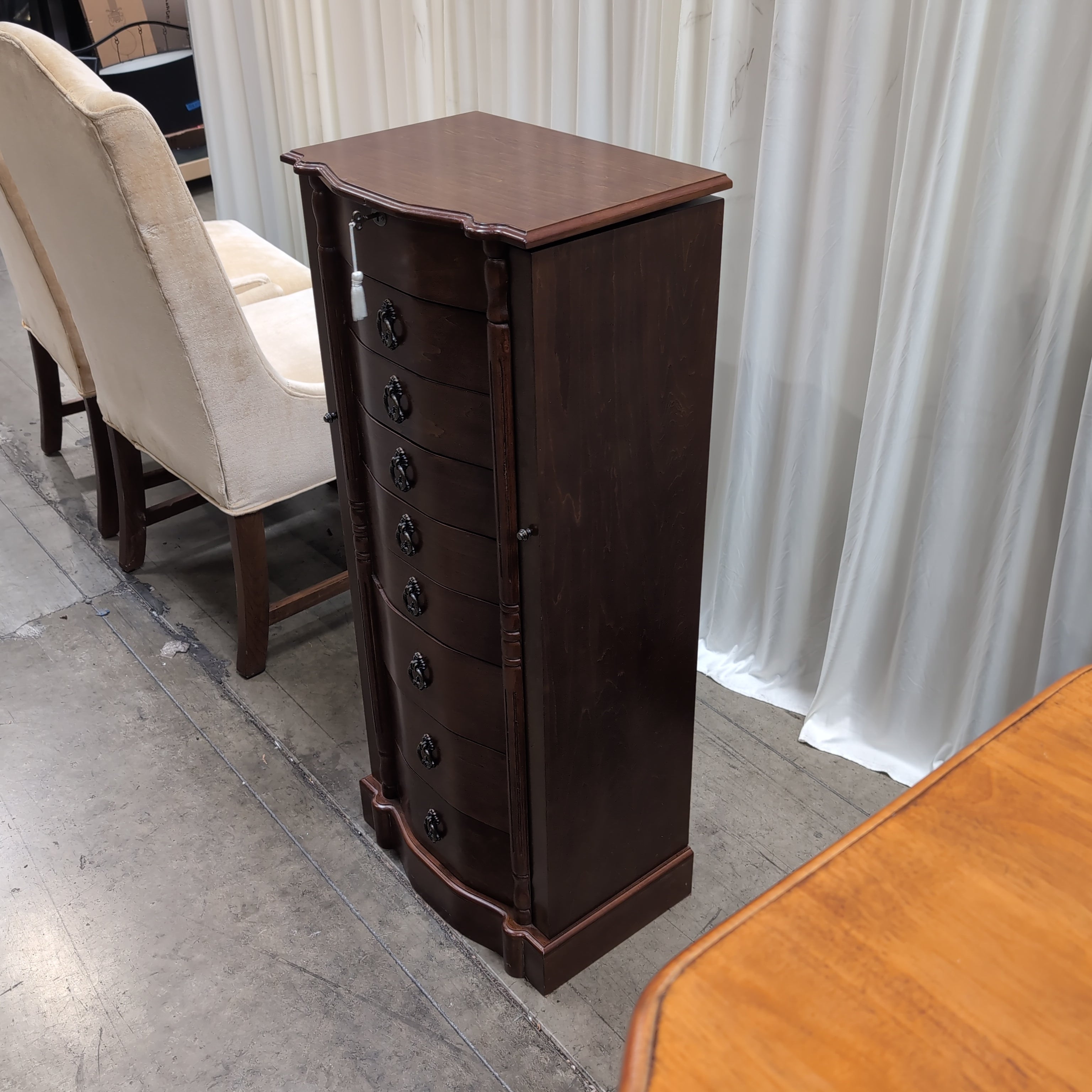 Cherry Finish Jewelry Armoire with Ornate Hardware