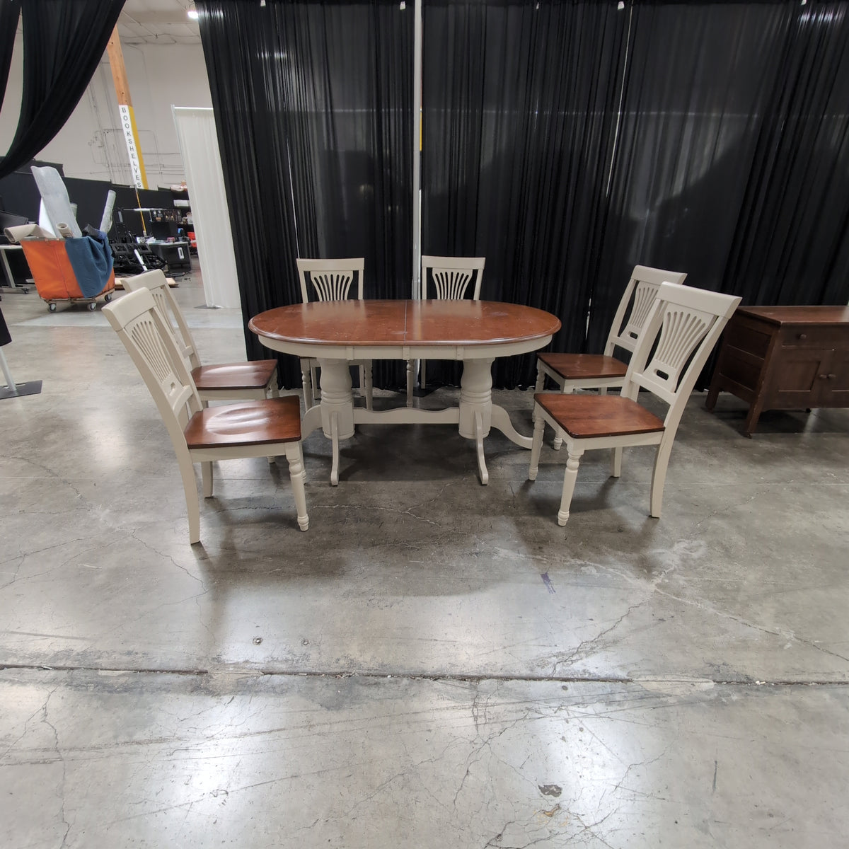 Two-Tone Extendable Dining Table with Pedestal Base