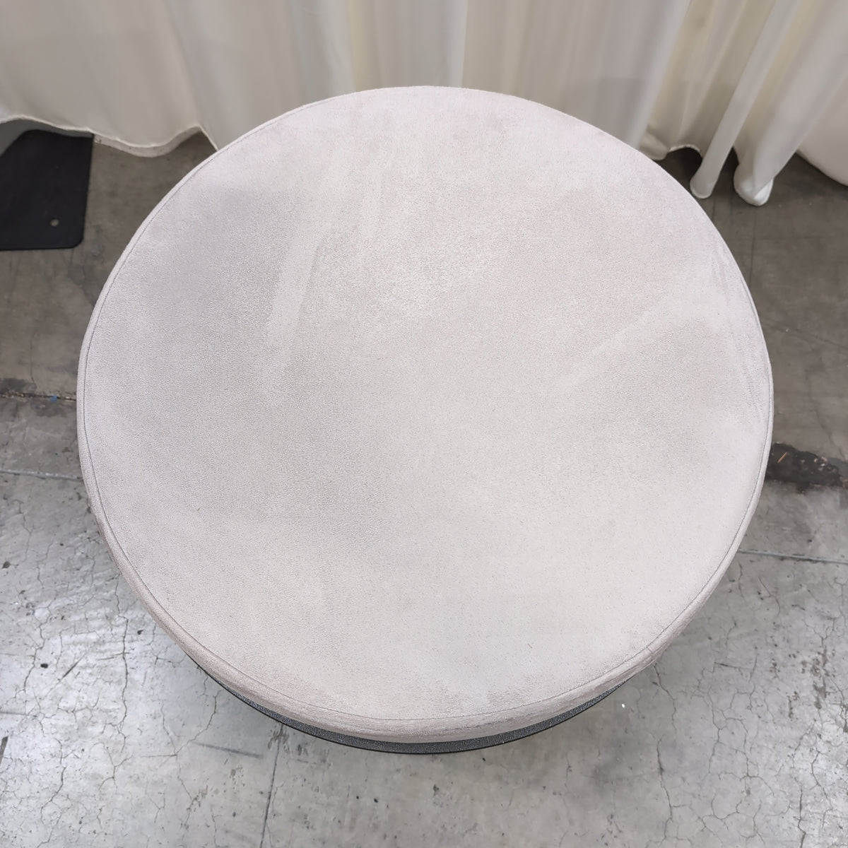 Grey Round Velvet Ottoman with Metal Frame