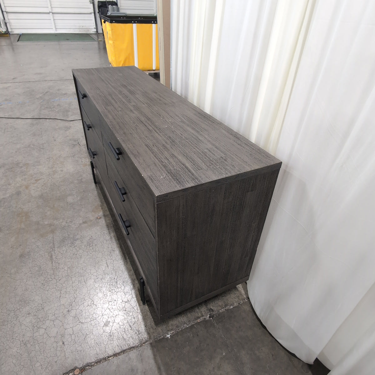 Minimalist Dark Wood Six-Drawer Dresser with Black Legs