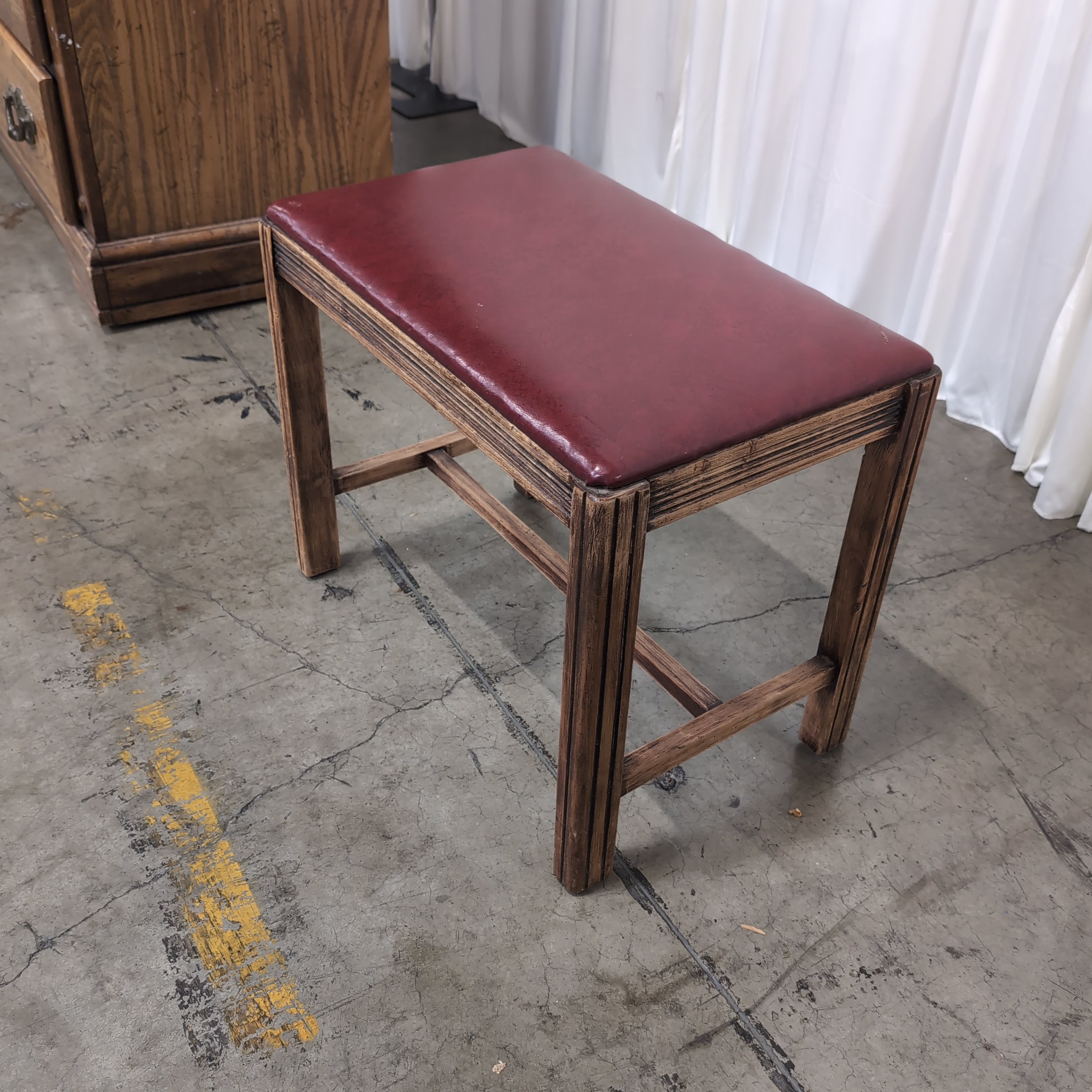 Red Upholstered Wood Bench