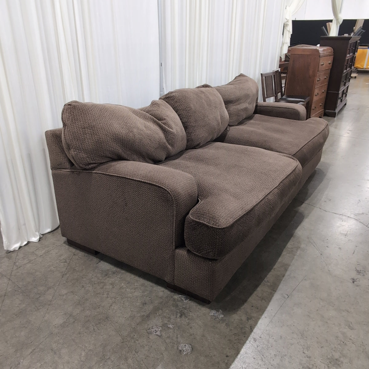 Brown Textured Fabric Couch with Chaise Lounge