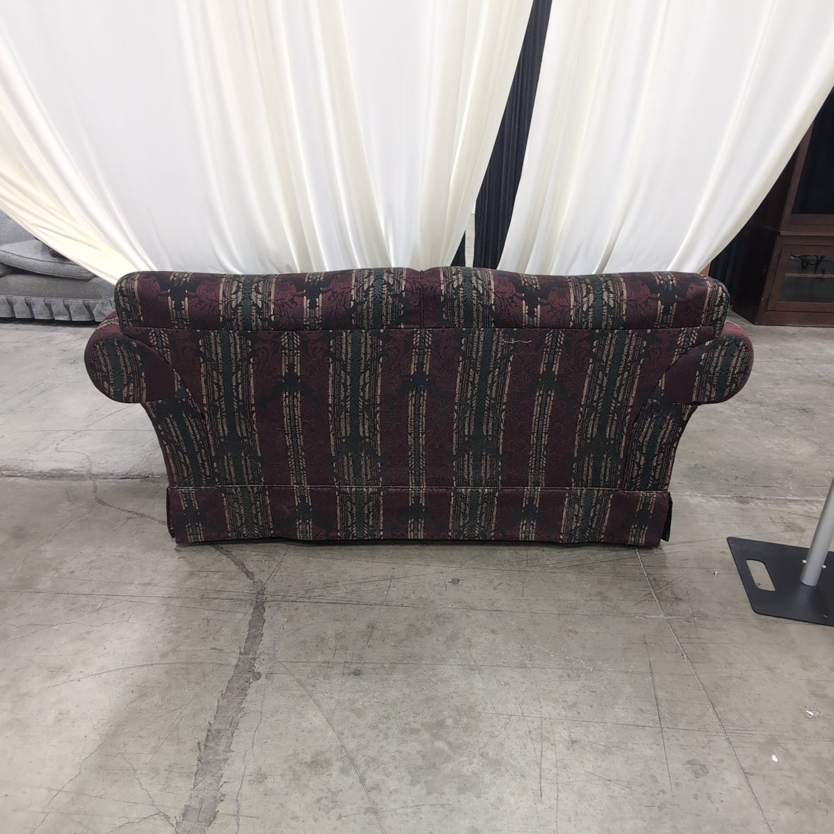 Striped Burgundy Upholstered Armchair with Rolled Arms