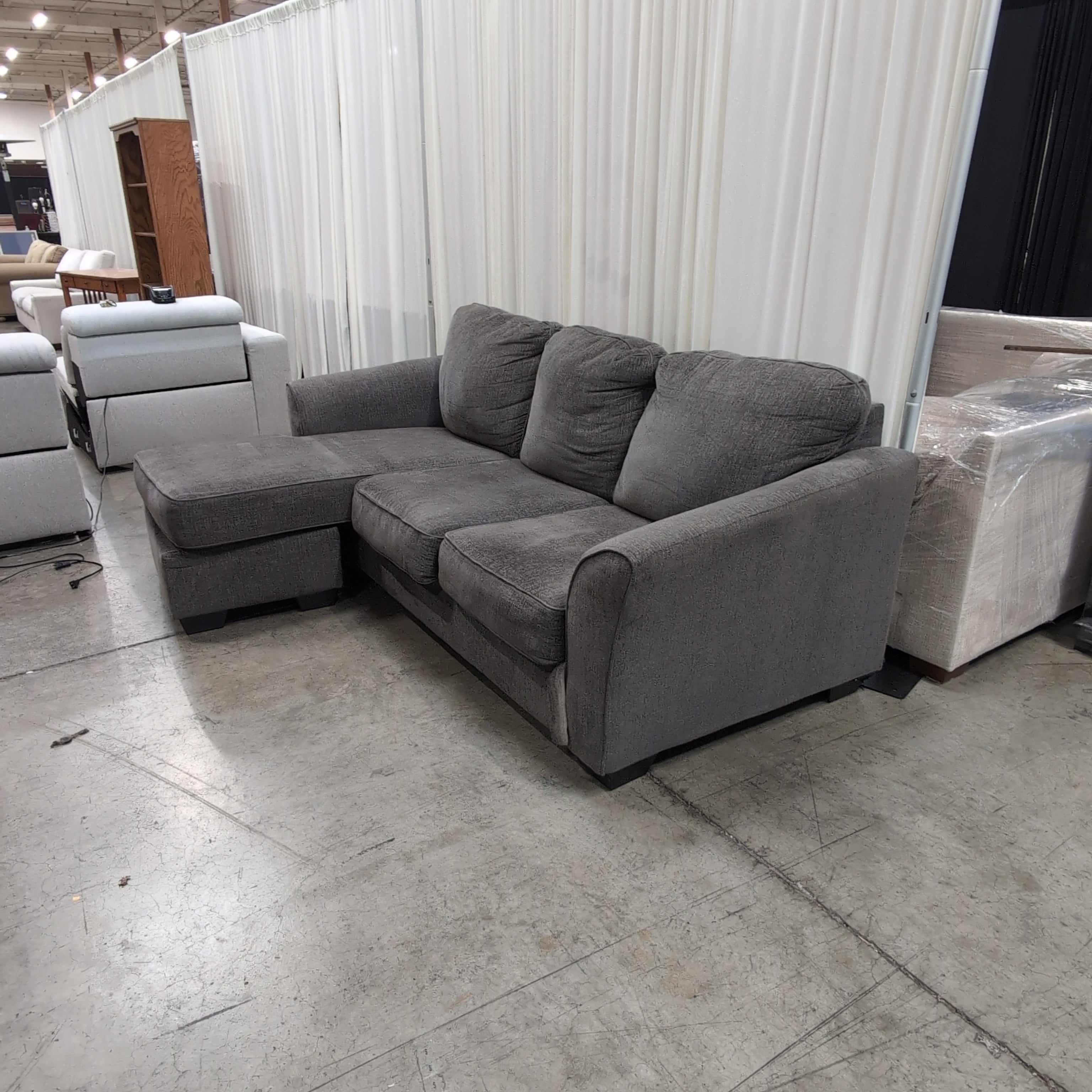 Dark Gray Fabric L-Shaped Sectional Couch with Chaise
