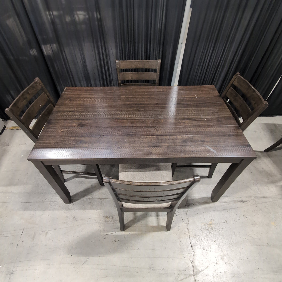 Dark Brown Hardwood Dining Table with Upholstered Seats