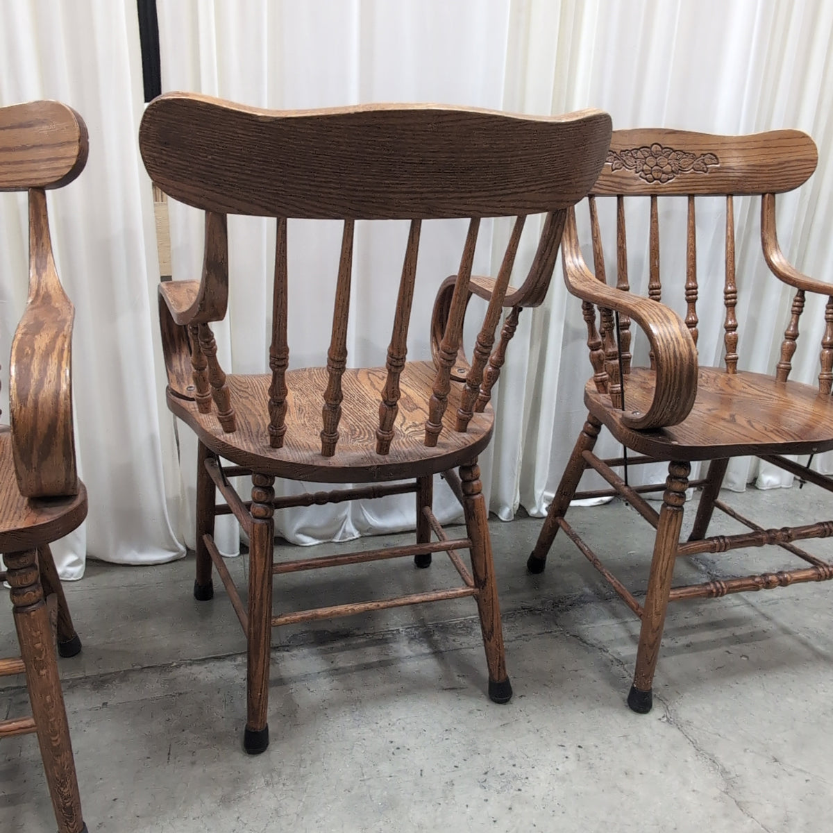 Carved Spindle Back Wood Dining Chair with Curved Arms