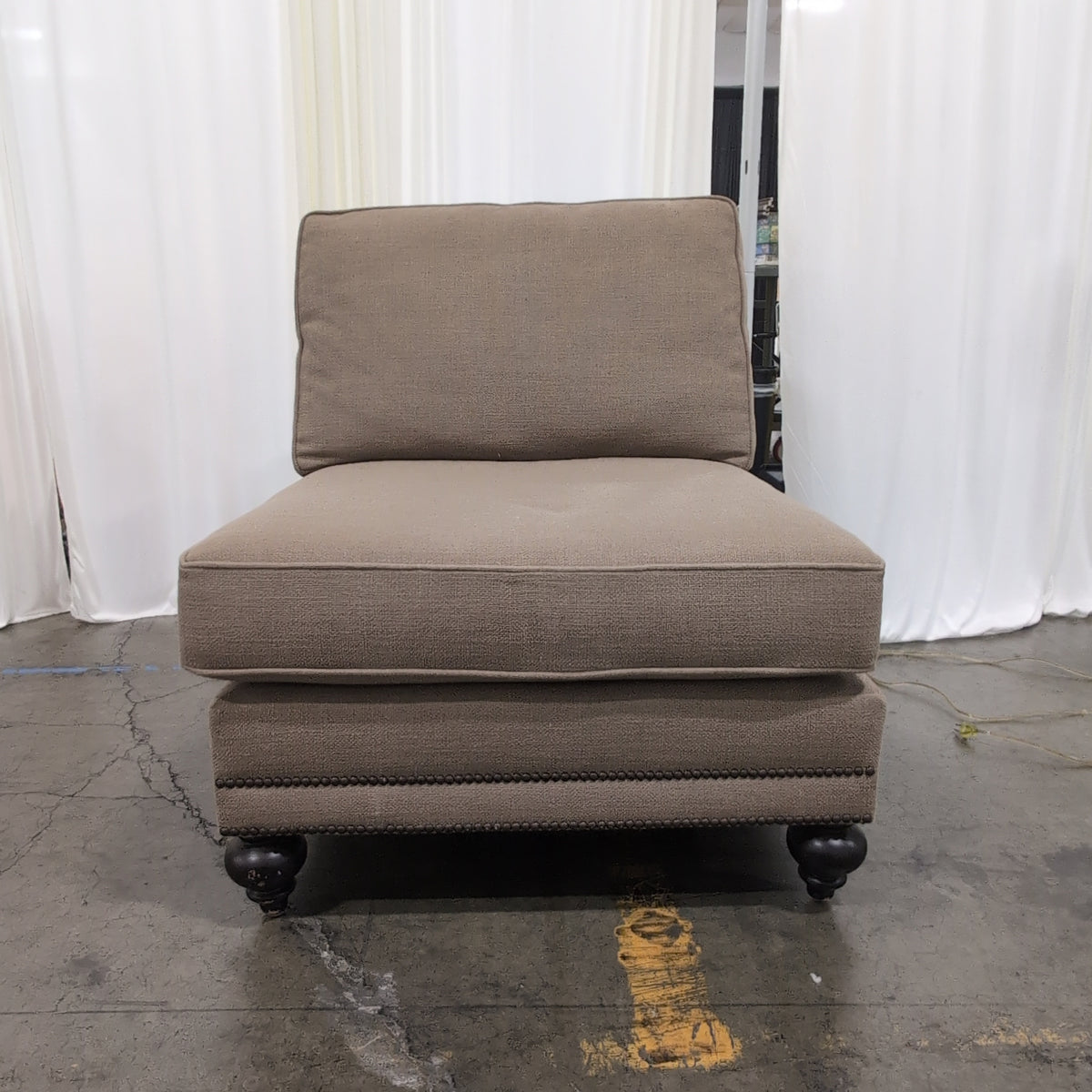 Bernhardt-Taupe Upholstered Modular Armless Chair with Nailhead Trim