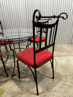 Five Piece Patio Dining Set: Round Glass Top Table and Four Chairs