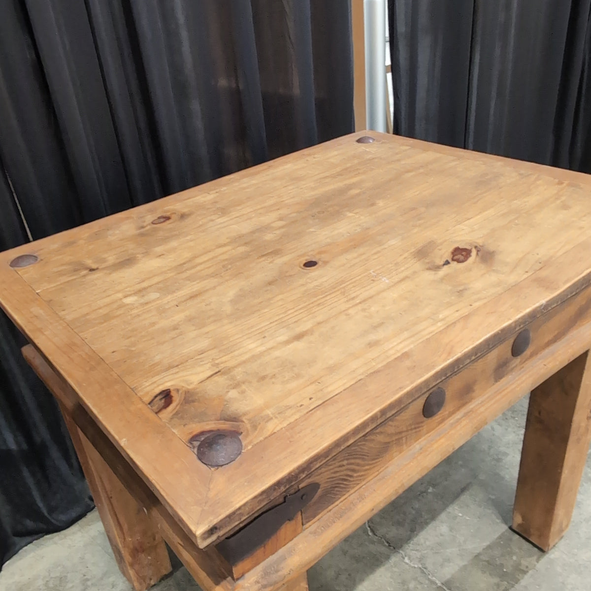 Rustic Light Brown Wood End Table with Metal Hardware