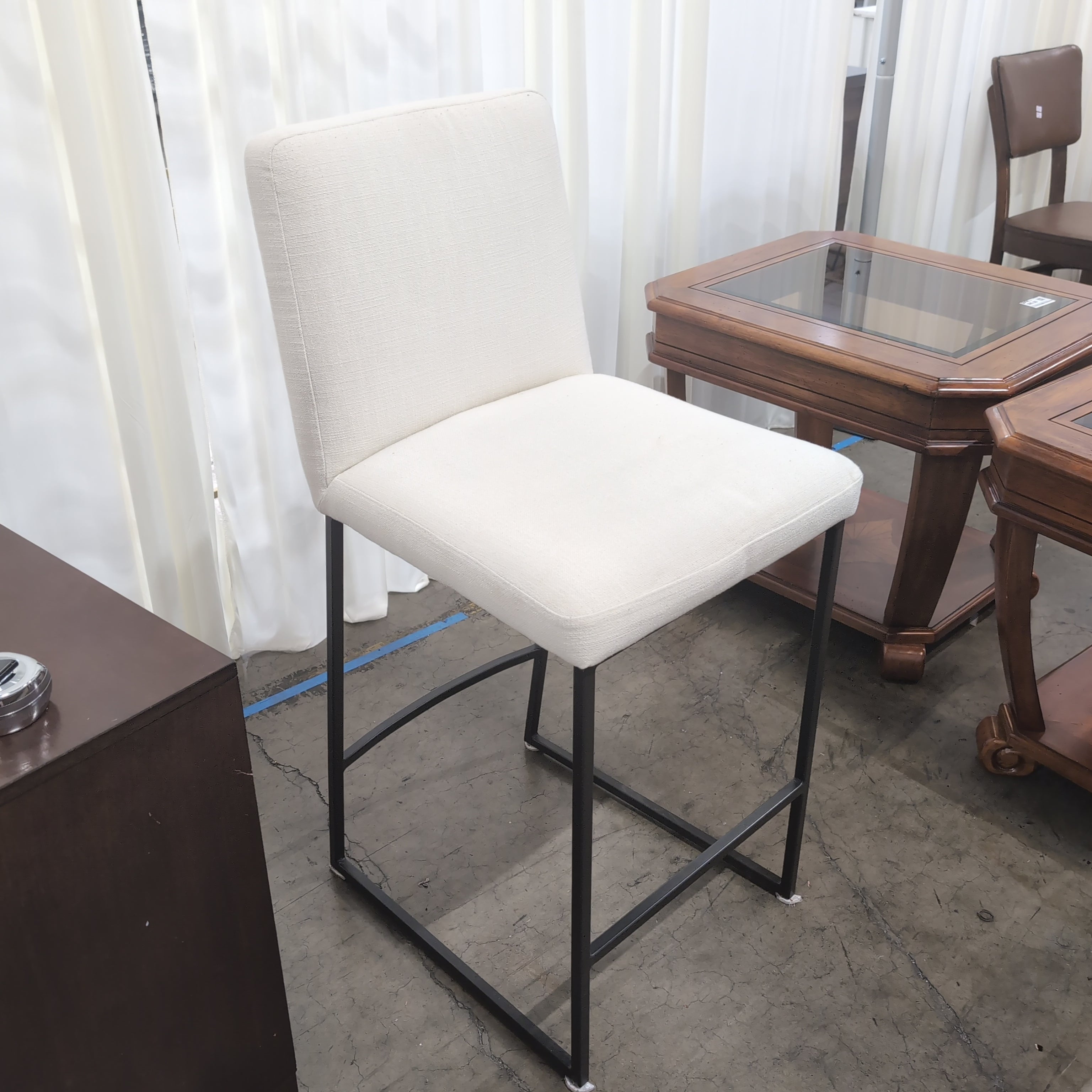 Cream Fabric Upholstered Bar Stool with Dark Metal Frame