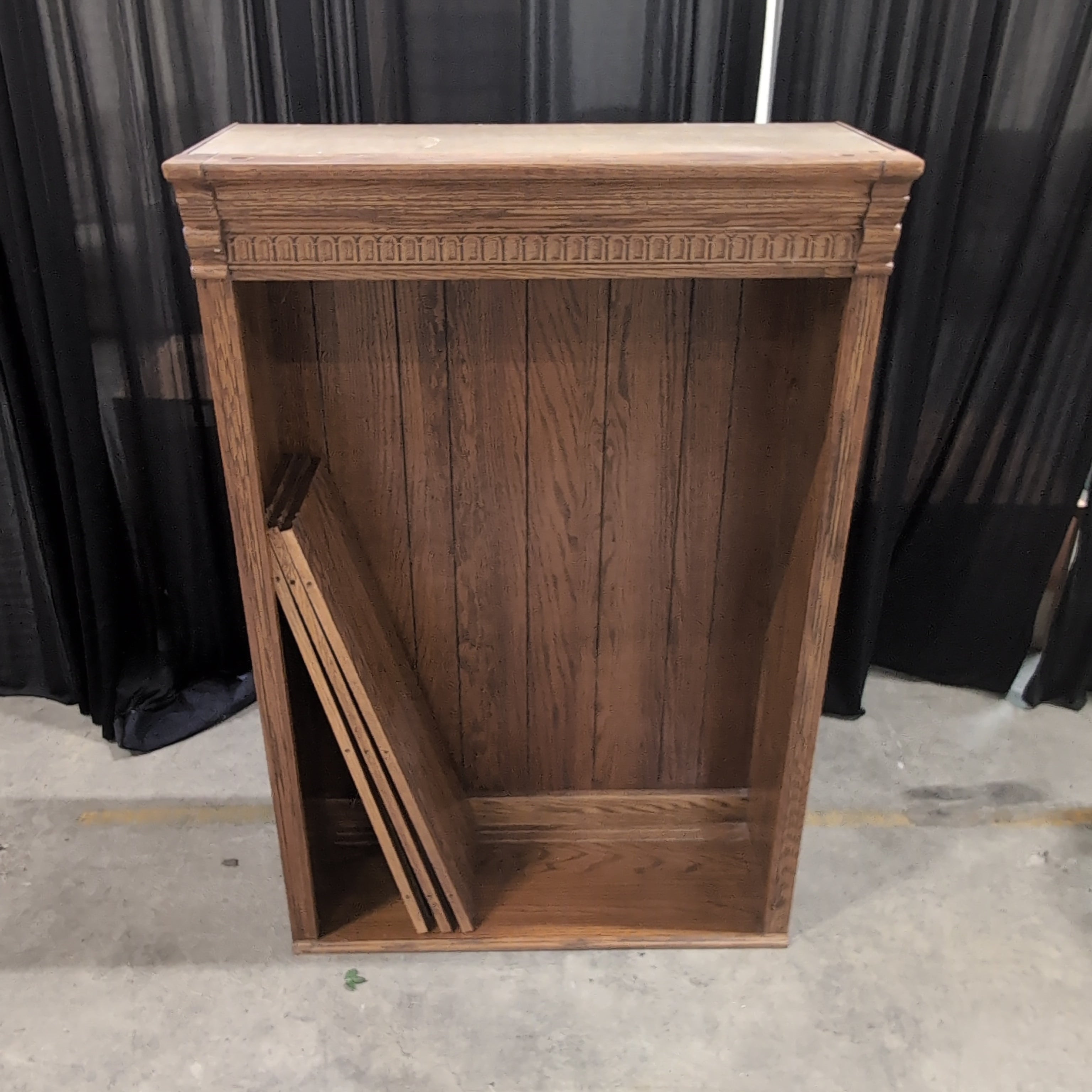 Brown Wood Grain Bookcase with Decorative Crown Molding
