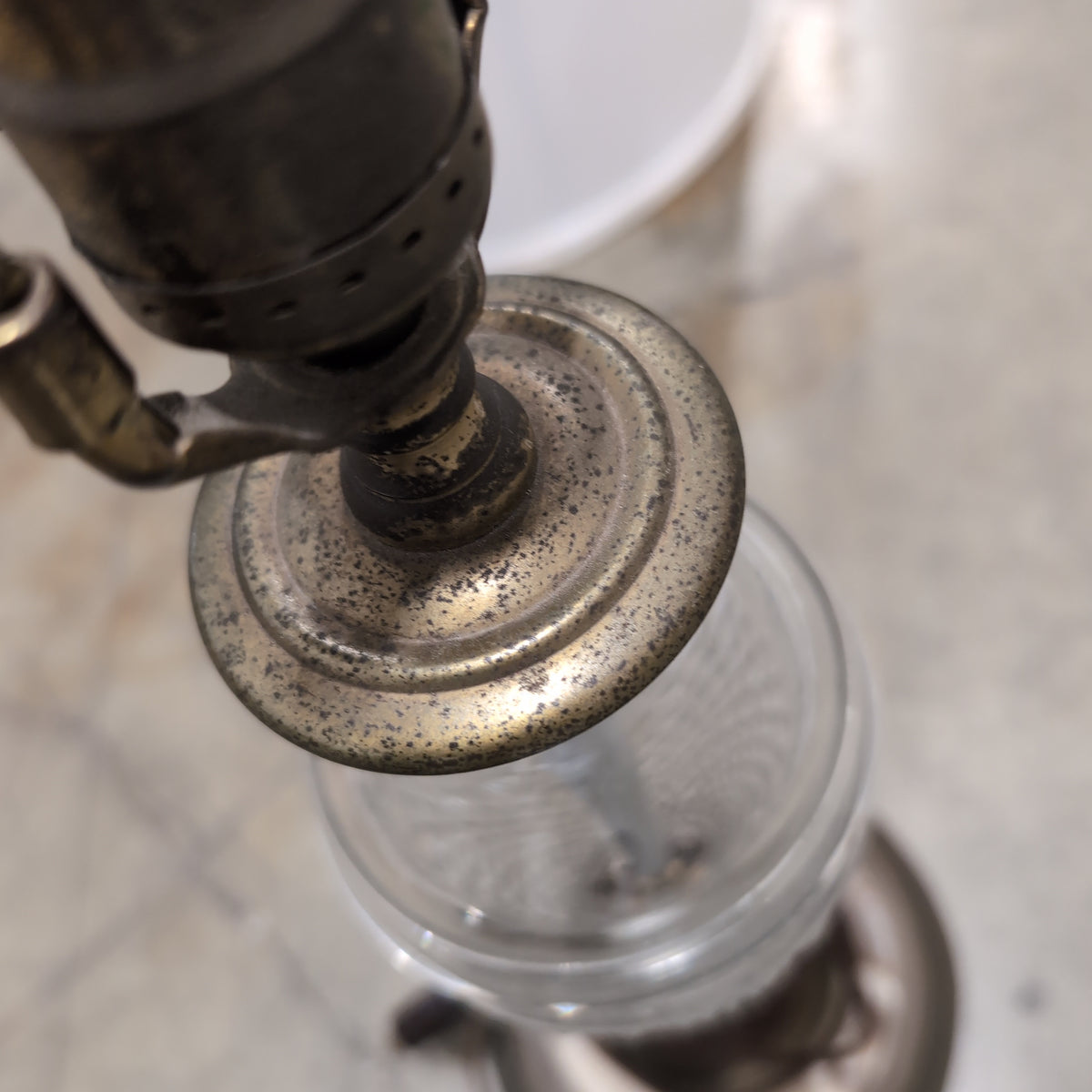 Clear Cut Glass and Bronze Table Lamp
